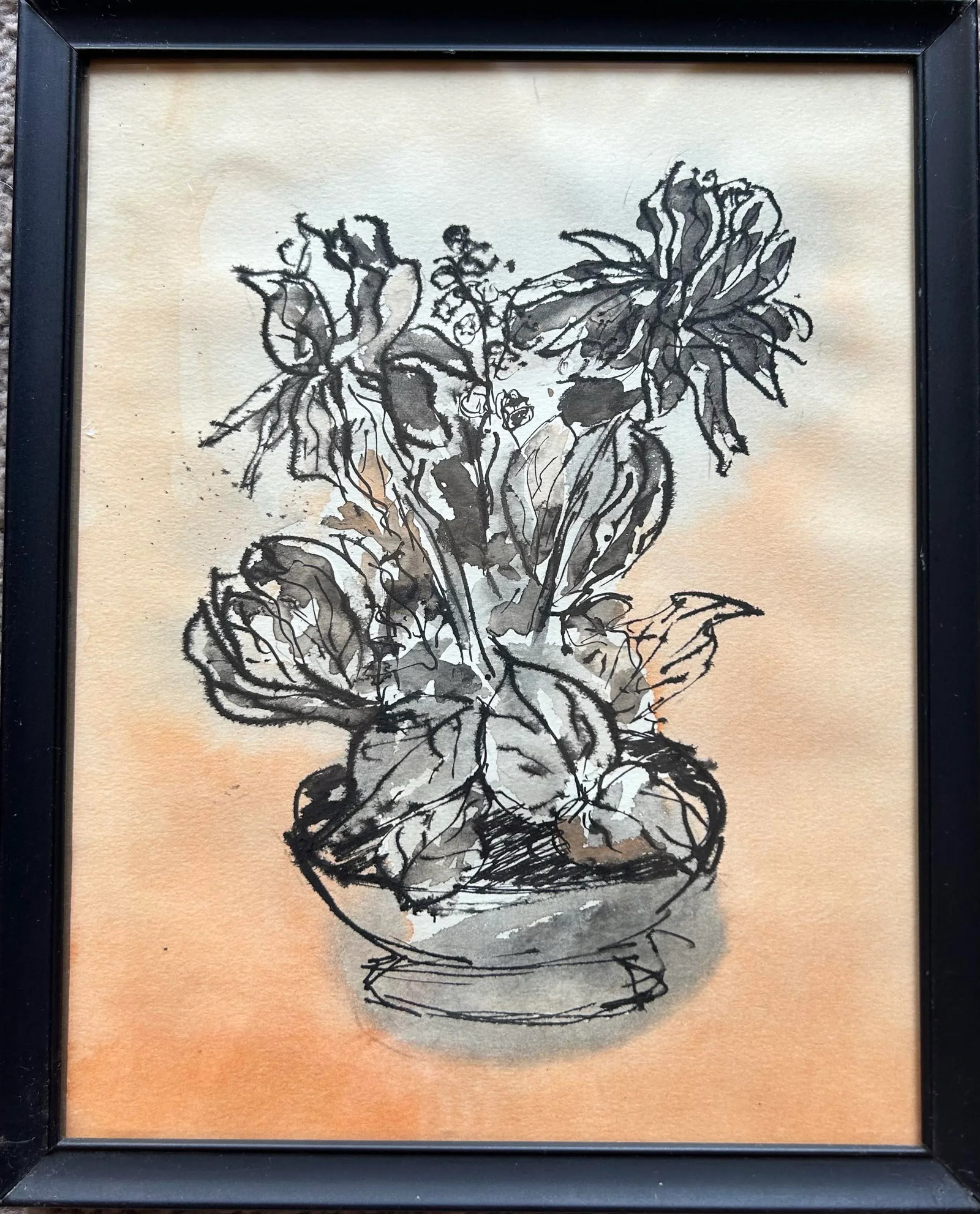 1967 Impressionist Style Set of 4 Pen & Ink Watercolors of Flowers - 5