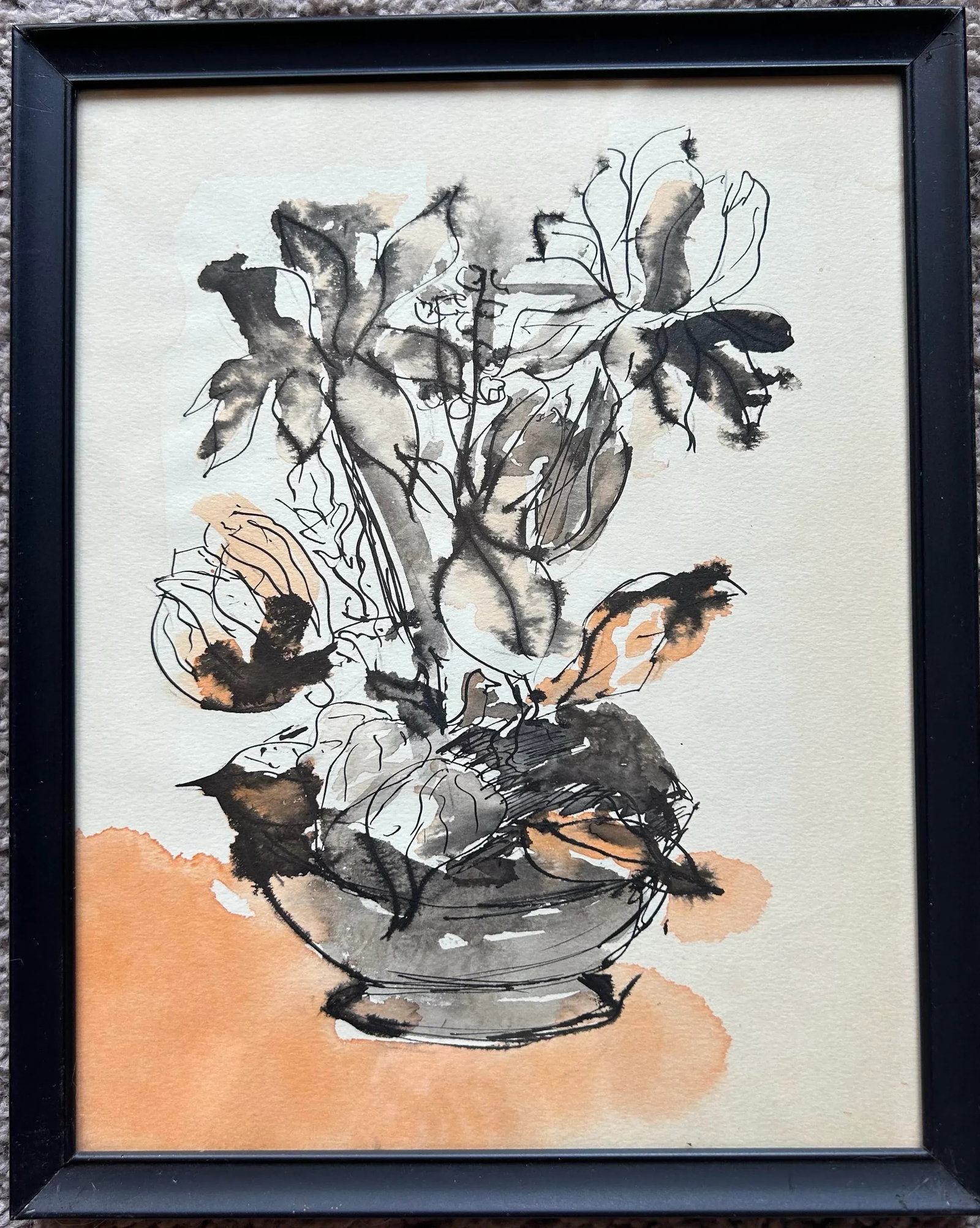 1967 Impressionist Style Set of 4 Pen & Ink Watercolors of Flowers - 6