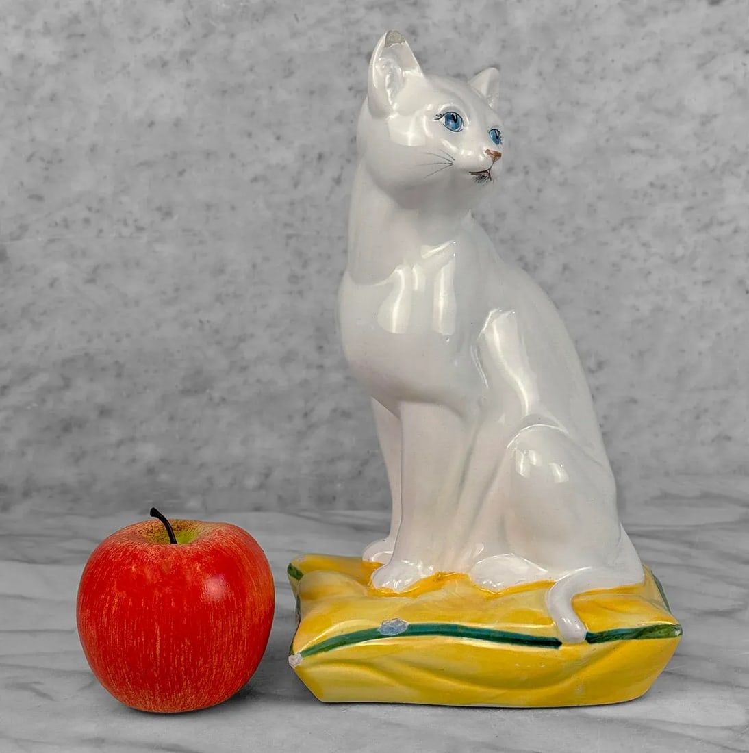 Vintage 11" Italian Regency Porcelain White Cat Sculpture - 2