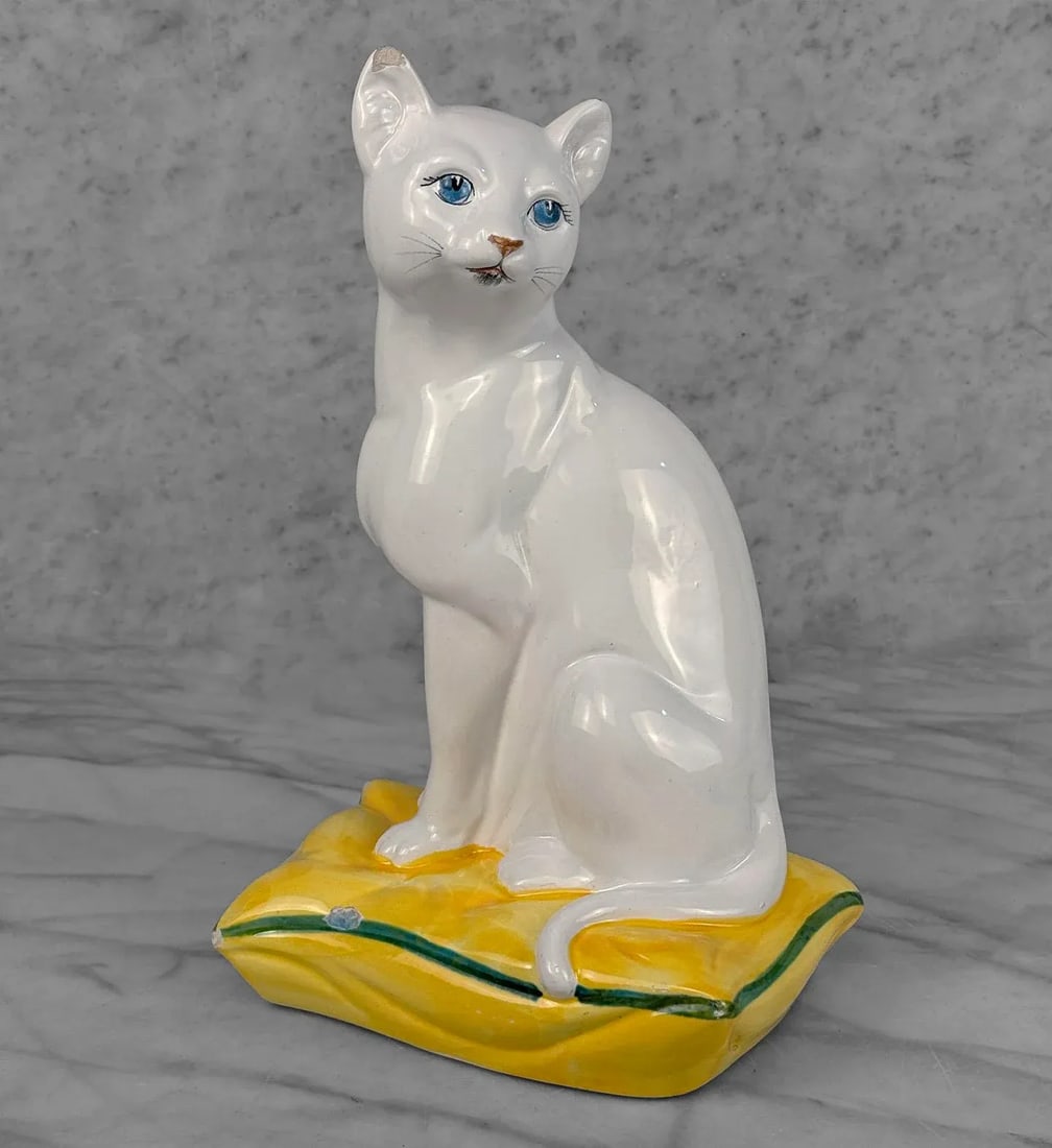 Vintage 11" Italian Regency Porcelain White Cat Sculpture - 3