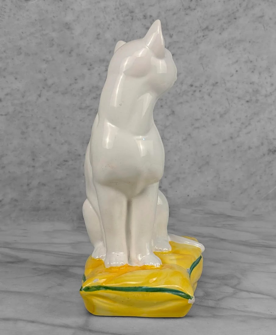 Vintage 11" Italian Regency Porcelain White Cat Sculpture - 4