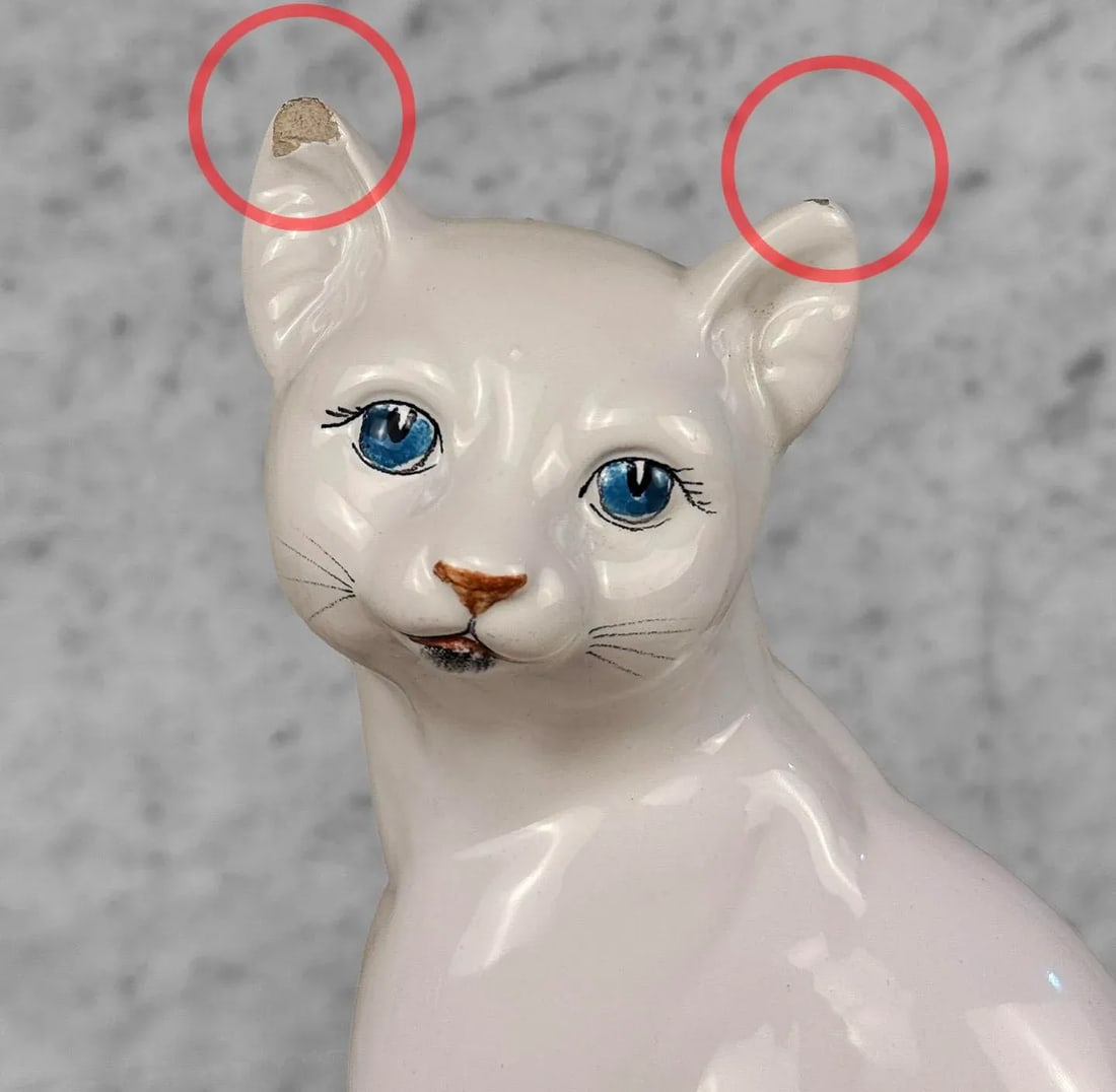 Vintage 11" Italian Regency Porcelain White Cat Sculpture - 5