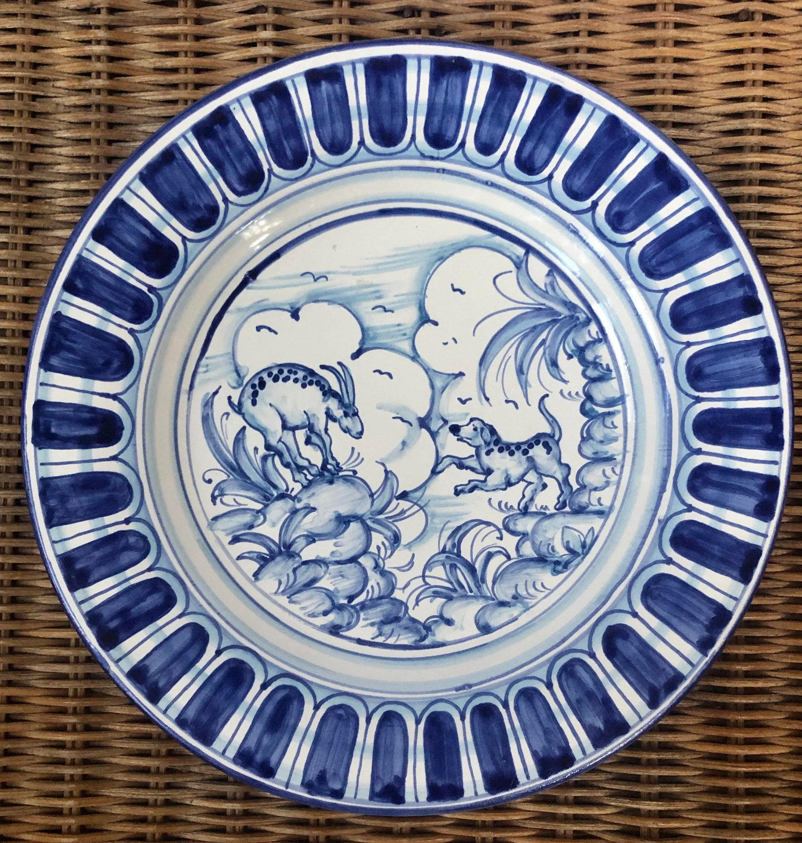 Blue and White Italian Hand Painted Faenza Delft Plate - 7
