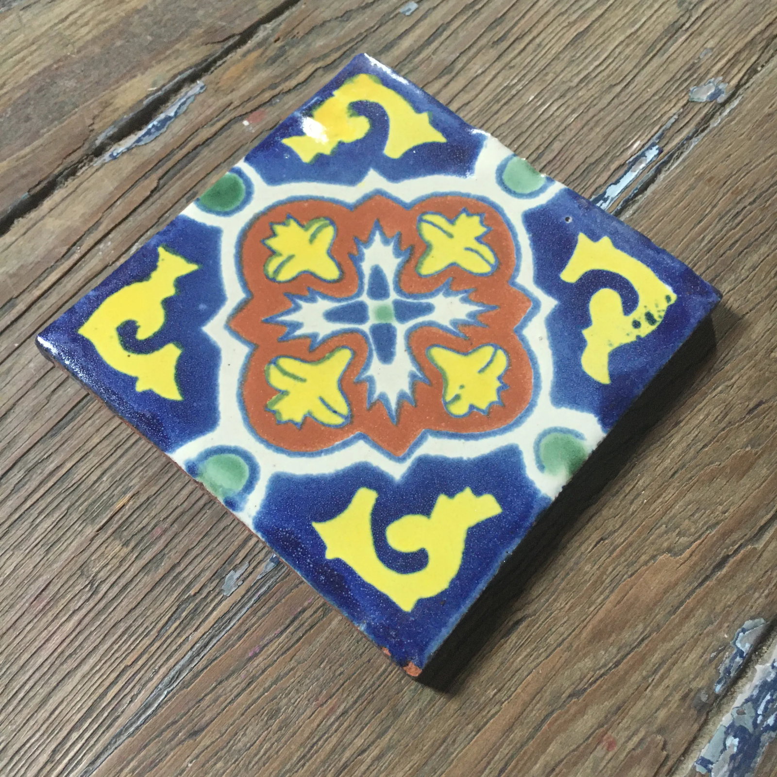 French Country Style Hand Painted Terracotta Tile - Multicolor - 2