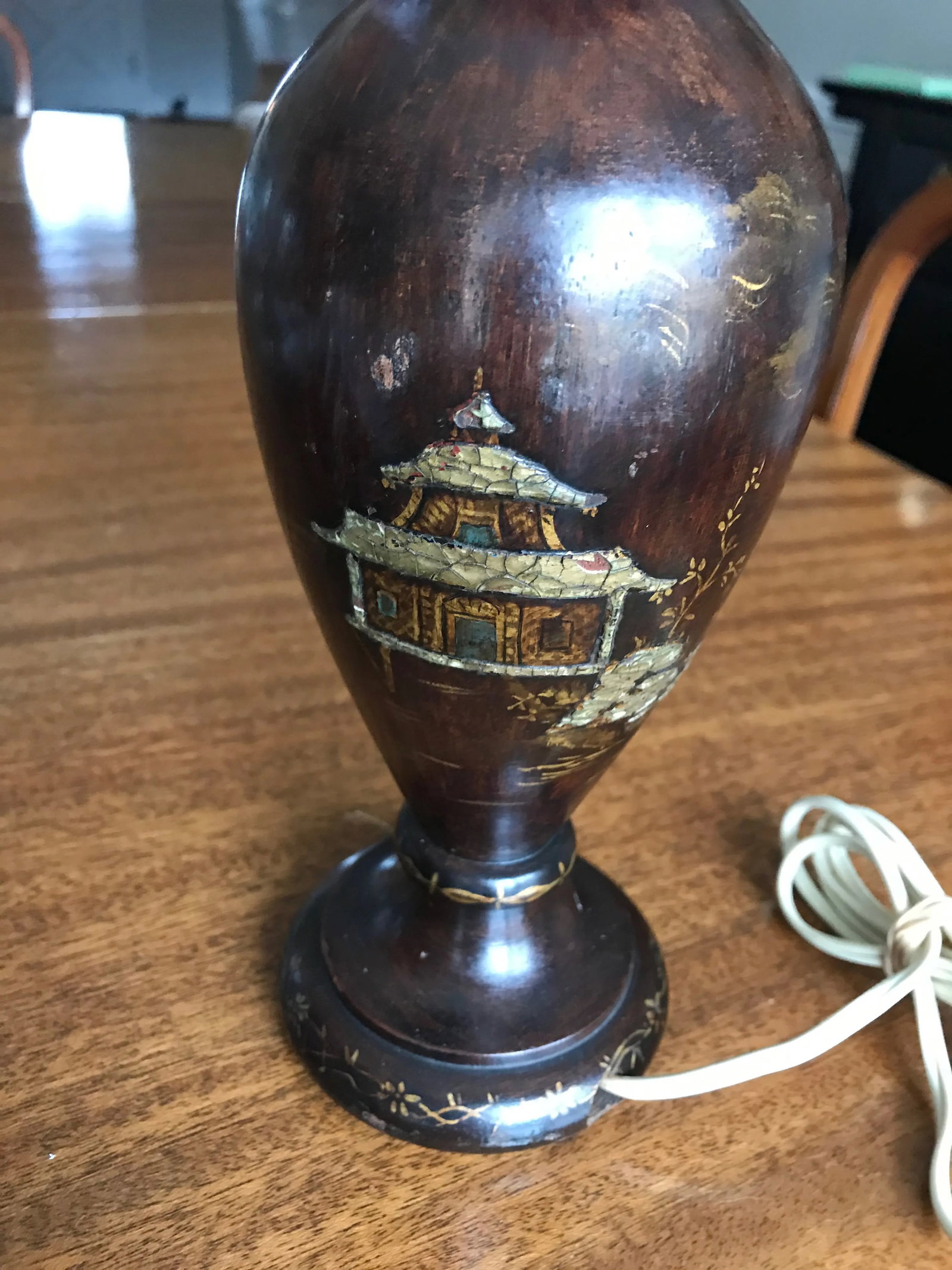 1950s Wooden Man Working in the Rice Paddies Table Lamp - 3