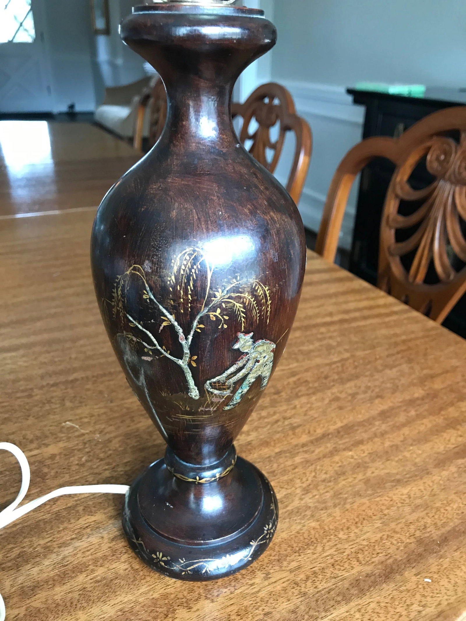 1950s Wooden Man Working in the Rice Paddies Table Lamp - 5