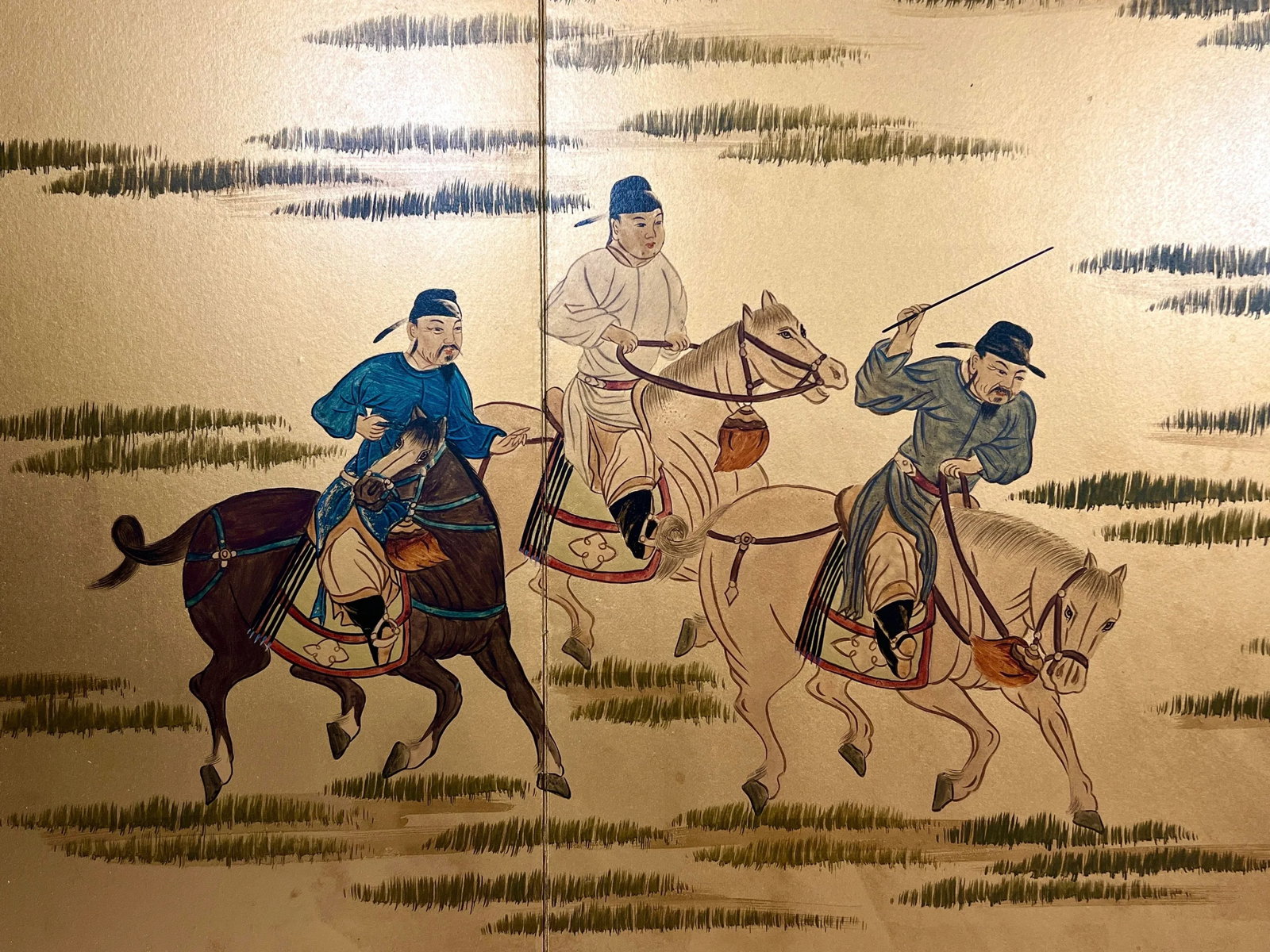 Horses on the Plains, Japanese Byobu Style Four Panel Gold Folding Half Screen / Wall Hanging, Showa - 4