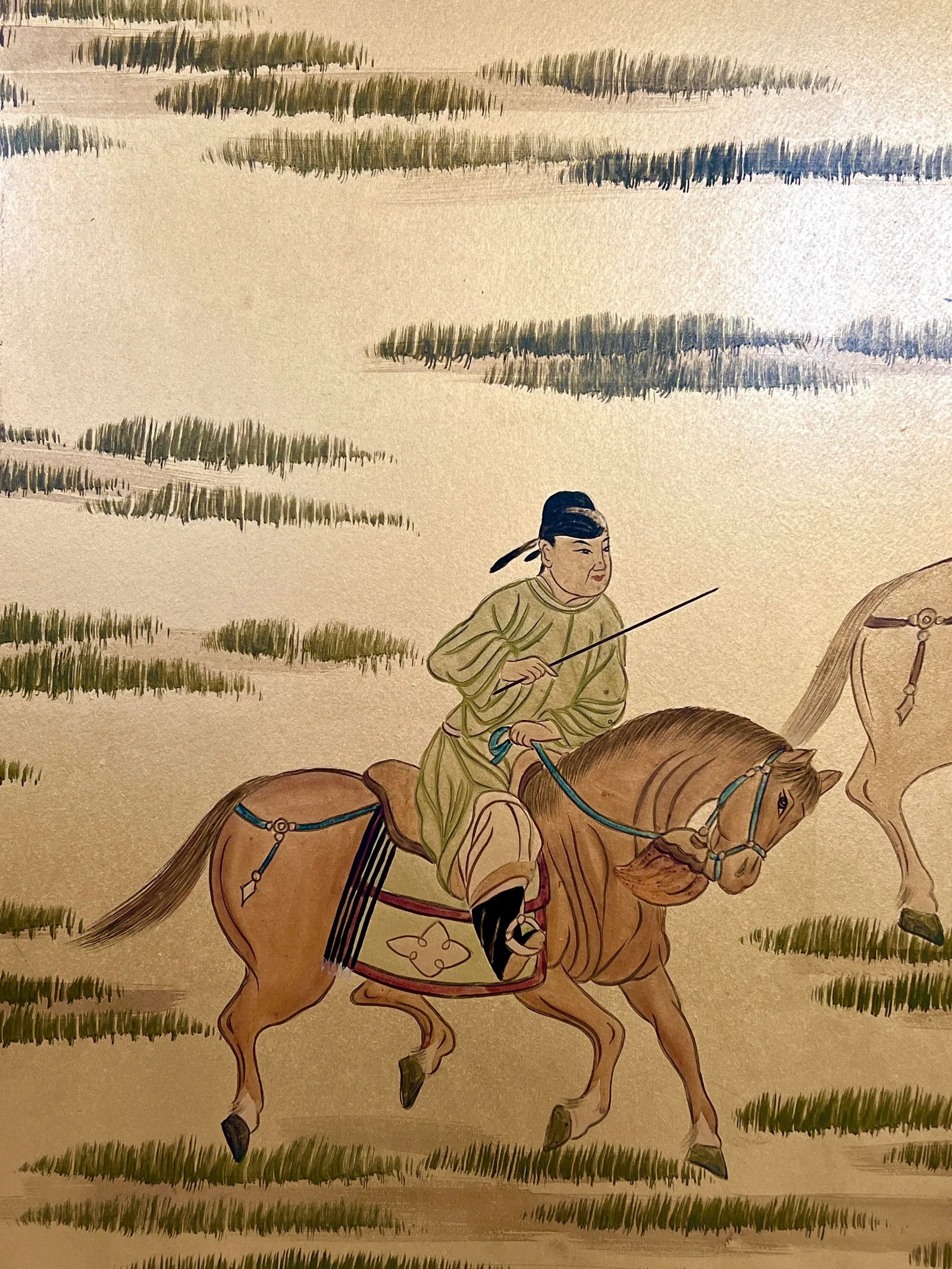Horses on the Plains, Japanese Byobu Style Four Panel Gold Folding Half Screen / Wall Hanging, Showa - 5