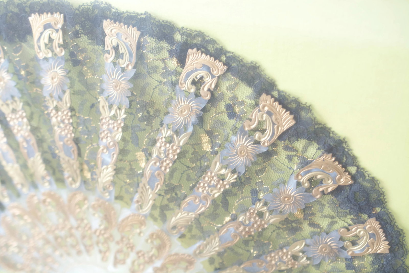 Victorian Lace Fan in Chartreuse Framed Shadowbox - 5
