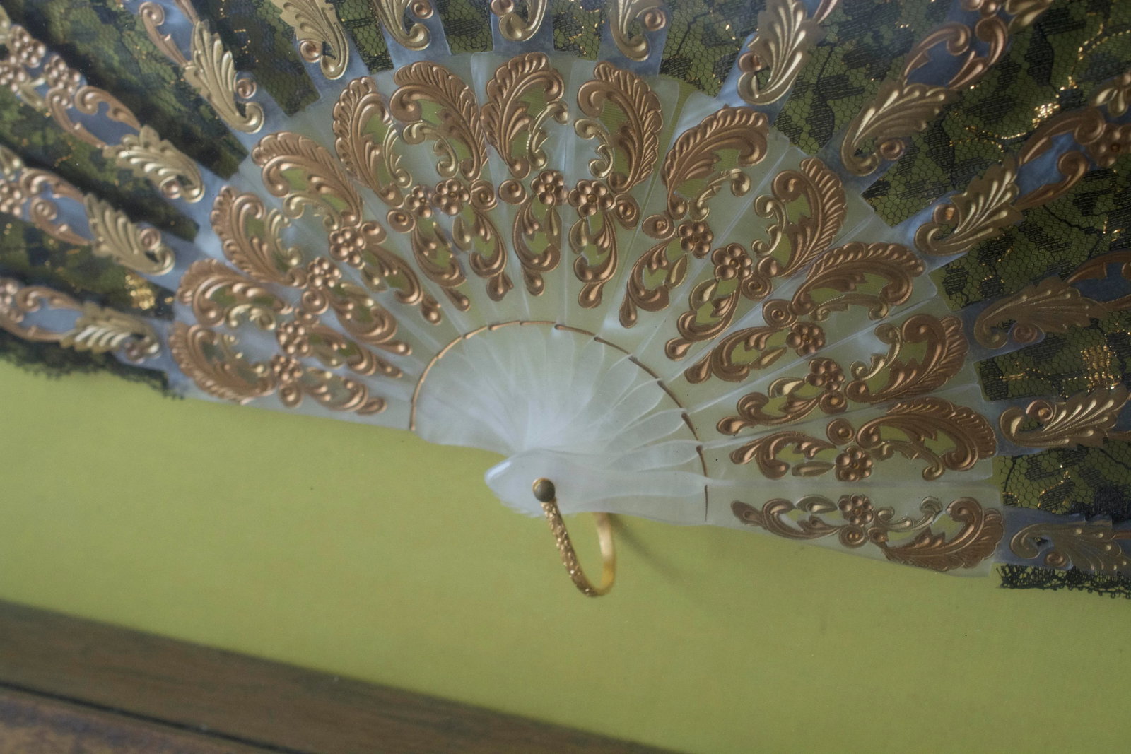 Victorian Lace Fan in Chartreuse Framed Shadowbox - 6