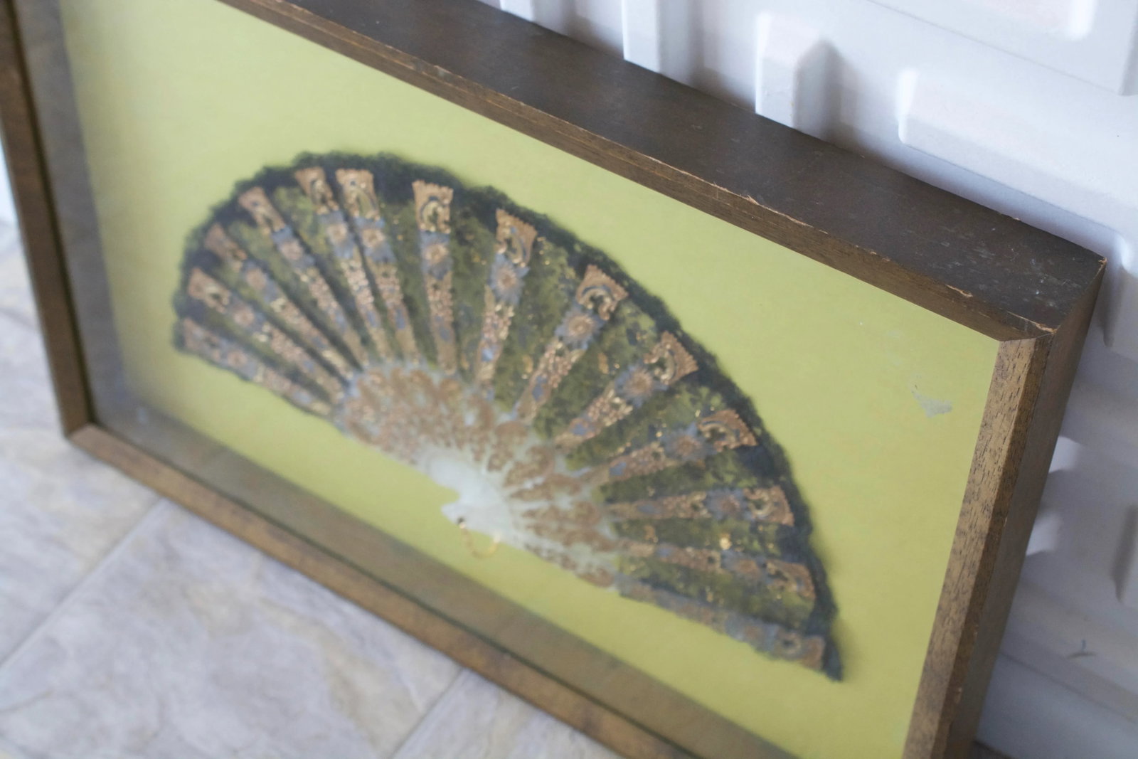 Victorian Lace Fan in Chartreuse Framed Shadowbox - 8