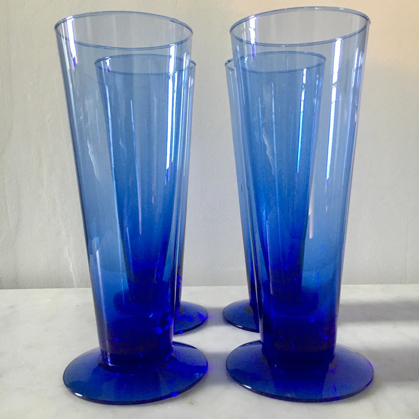 Memphis Style Futurist Cobalt Blue Blown Glasses - Set of 4 - 2