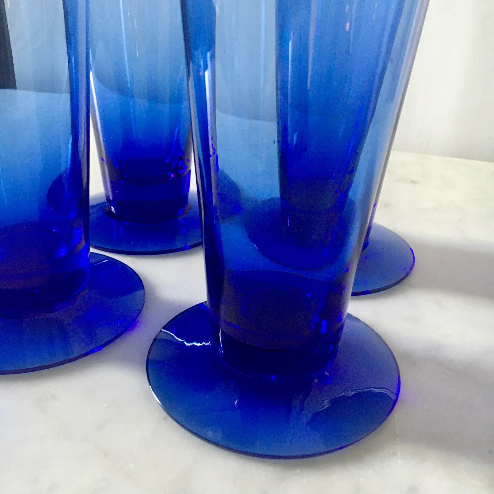 Memphis Style Futurist Cobalt Blue Blown Glasses - Set of 4 - 3