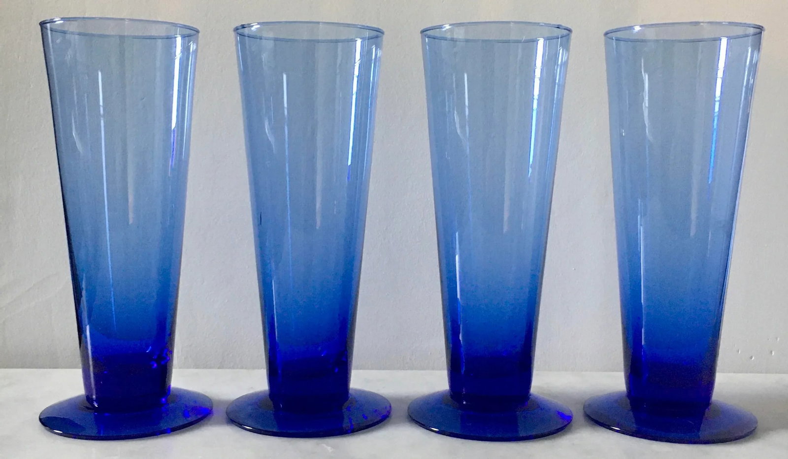 Memphis Style Futurist Cobalt Blue Blown Glasses - Set of 4 - 6