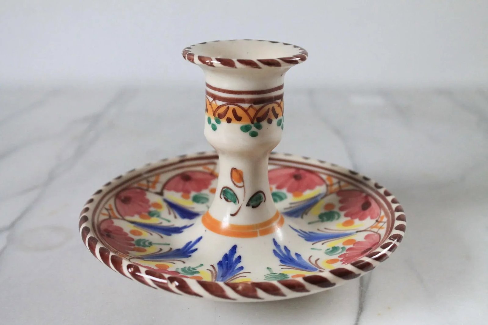 Vintage Hand Painted Puente Spanish Ceramic Candle Holder - 2