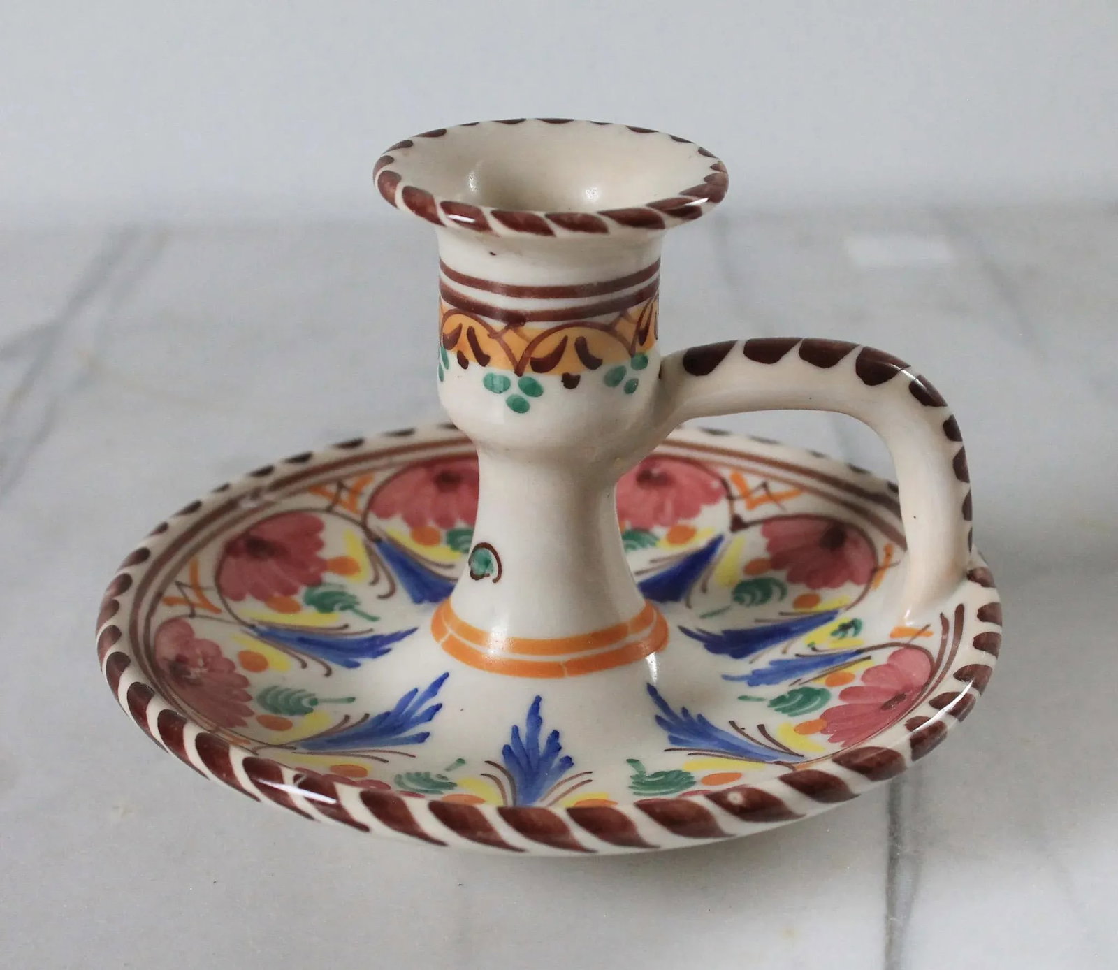Vintage Hand Painted Puente Spanish Ceramic Candle Holder - 3