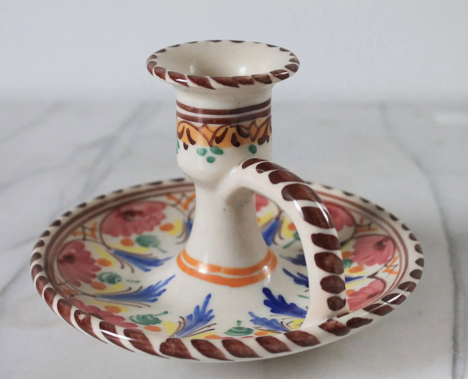 Vintage Hand Painted Puente Spanish Ceramic Candle Holder - 4