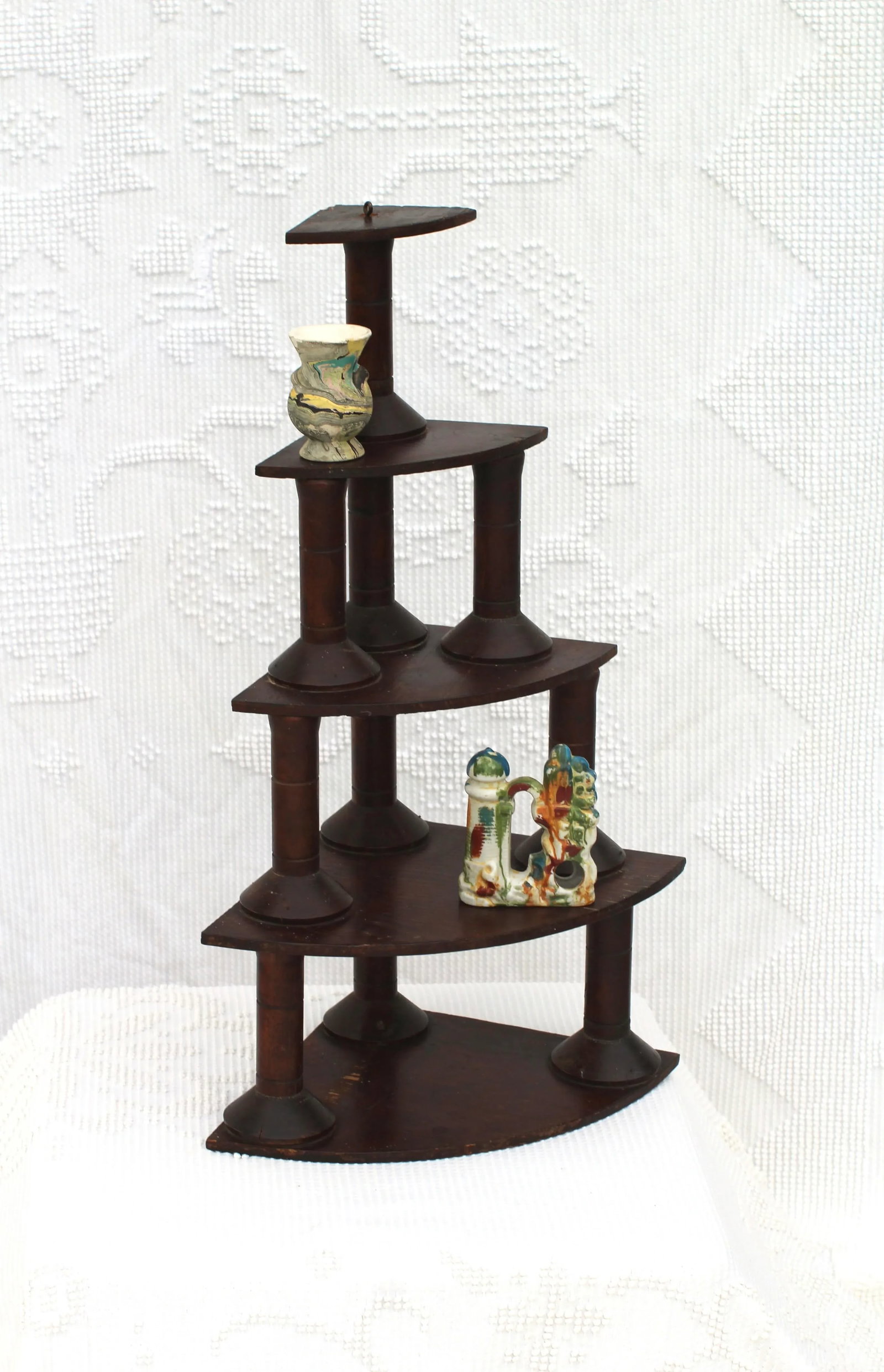 Large Folk Art Spool Corner Shelf From the 1930s - 5