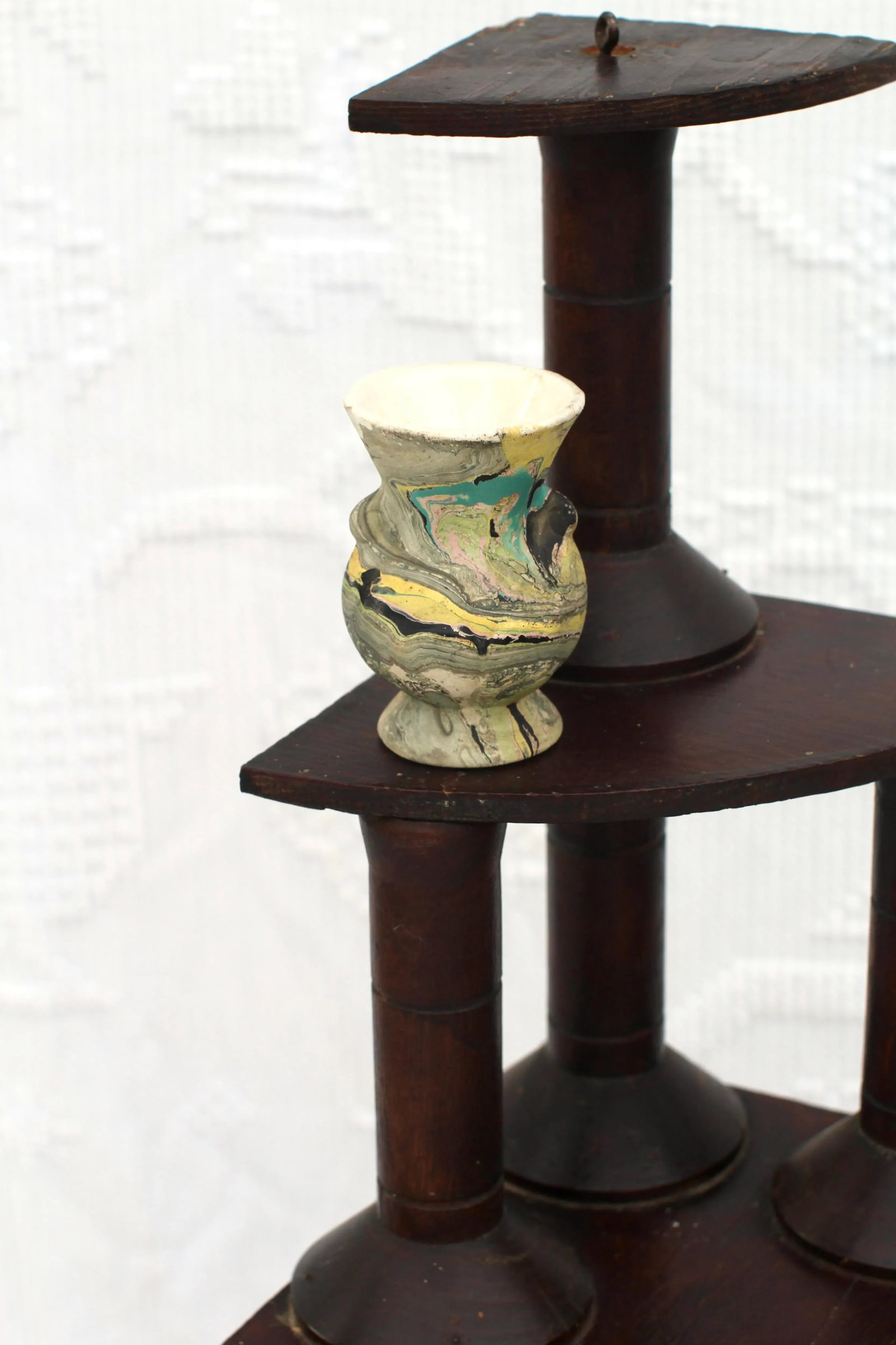 Large Folk Art Spool Corner Shelf From the 1930s - 6
