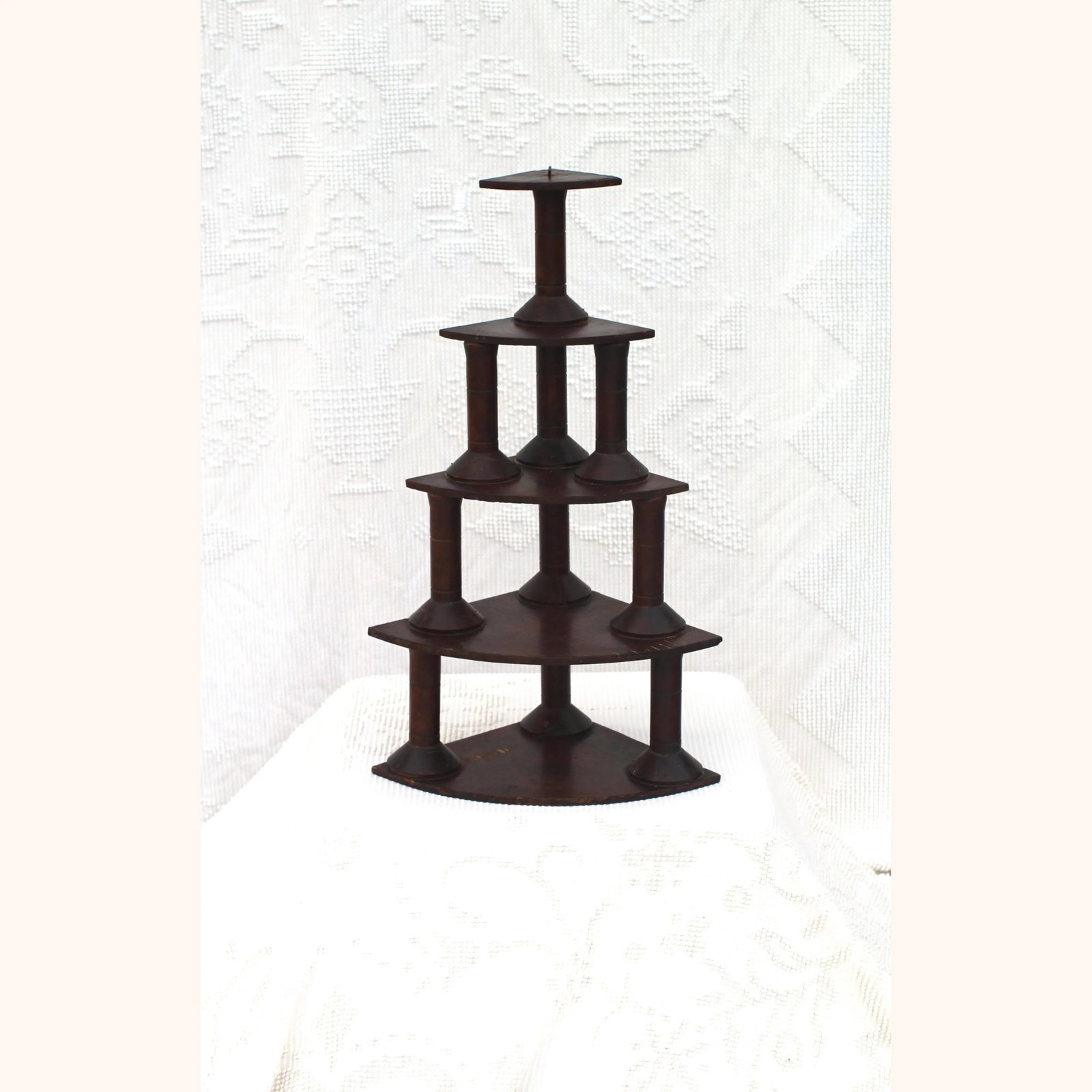 Large Folk Art Spool Corner Shelf From the 1930s - 8