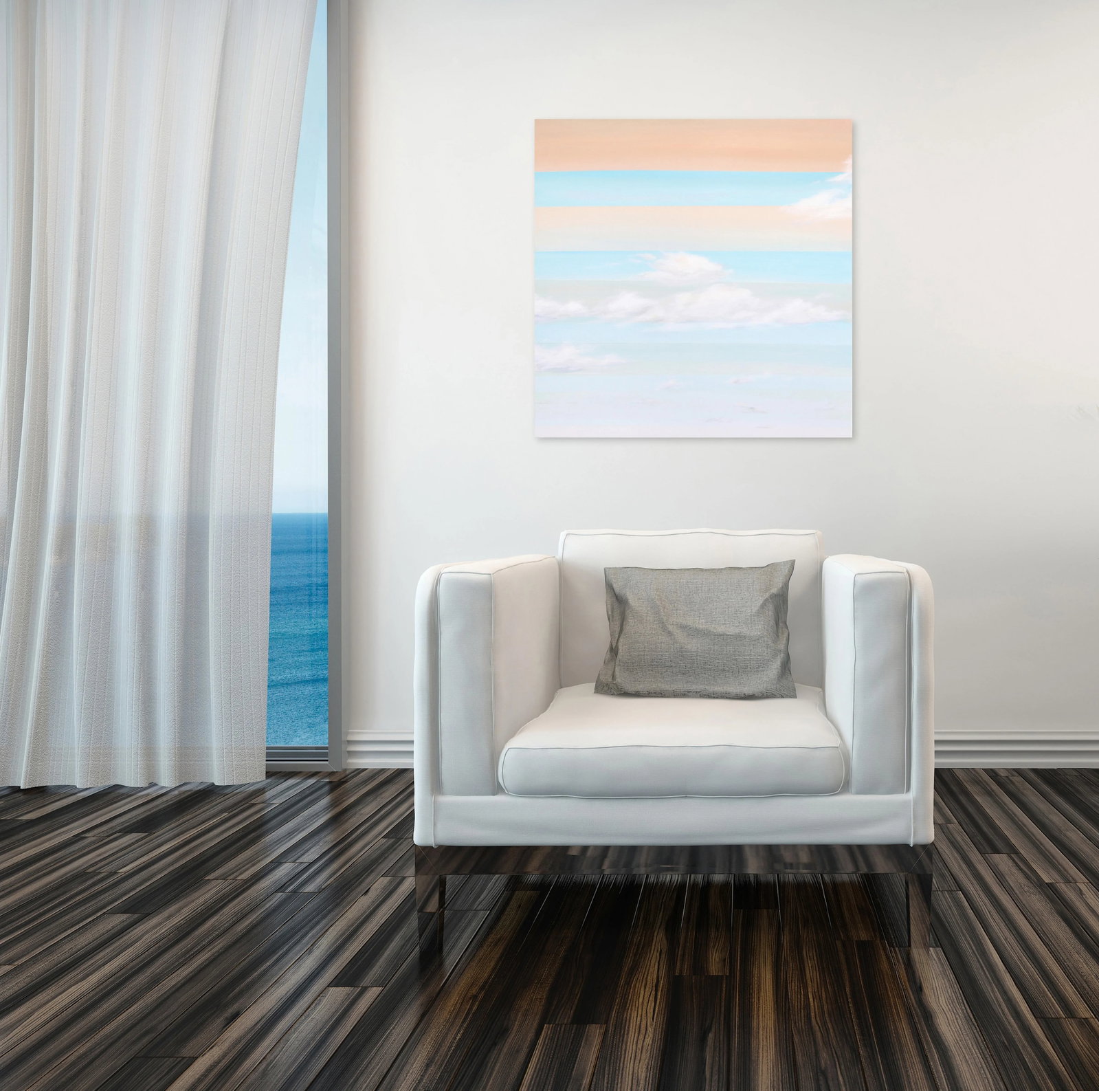 Morning Breeze 2 - Contemporary Landscape Pastel Soft Blue and Orange Original Painting on Canvas by - 6