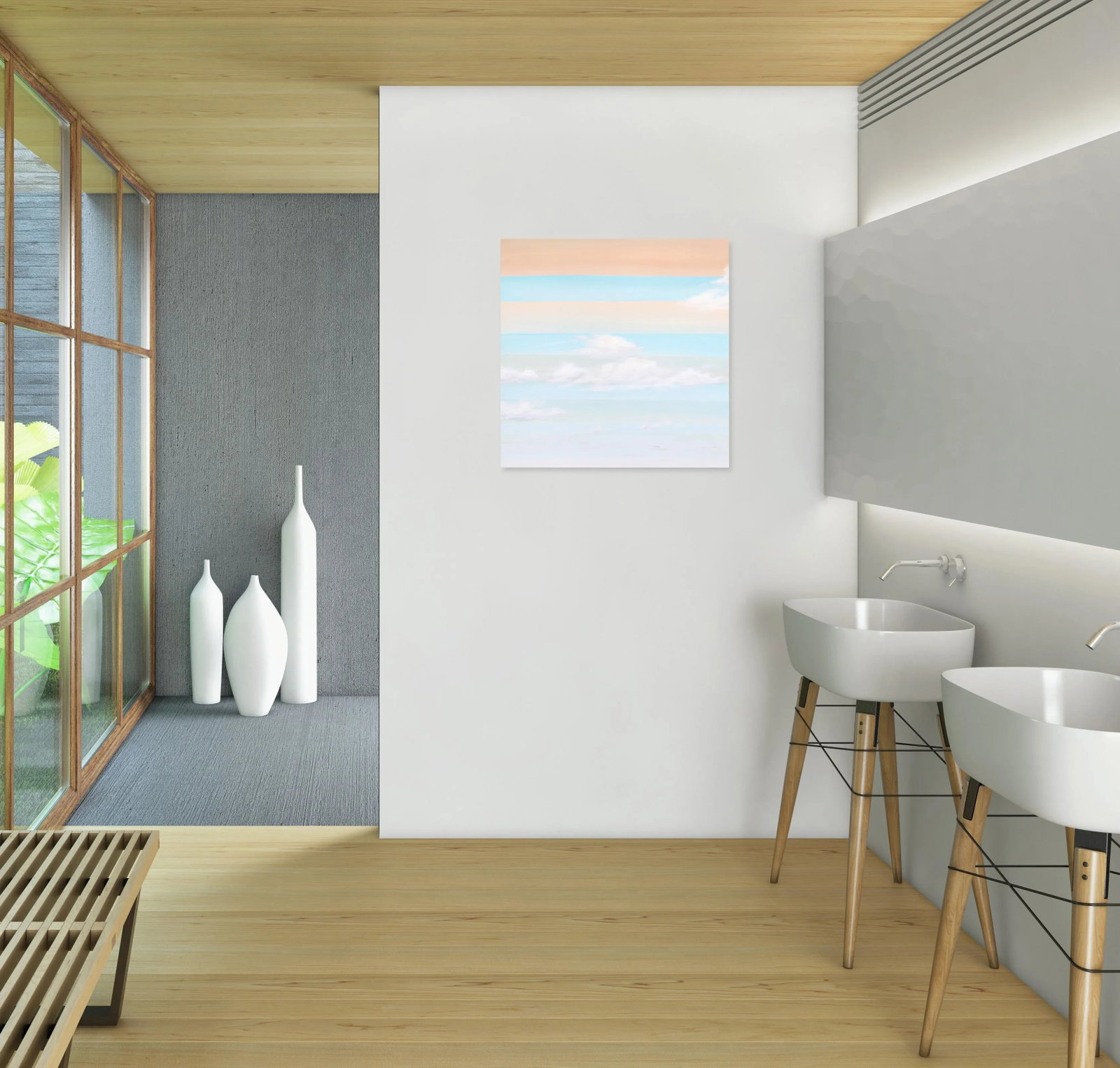 Morning Breeze 2 - Contemporary Landscape Pastel Soft Blue and Orange Original Painting on Canvas by - 7