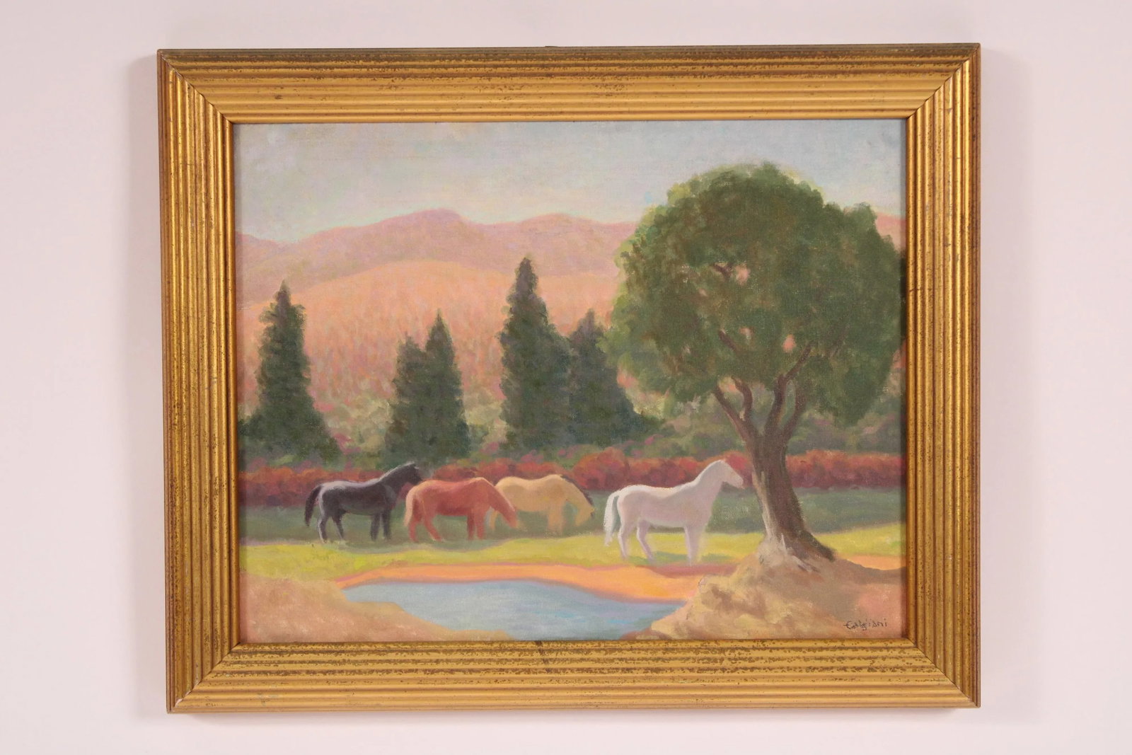 Painting of Horses by Oscar Galgiani (193-1994) - 2