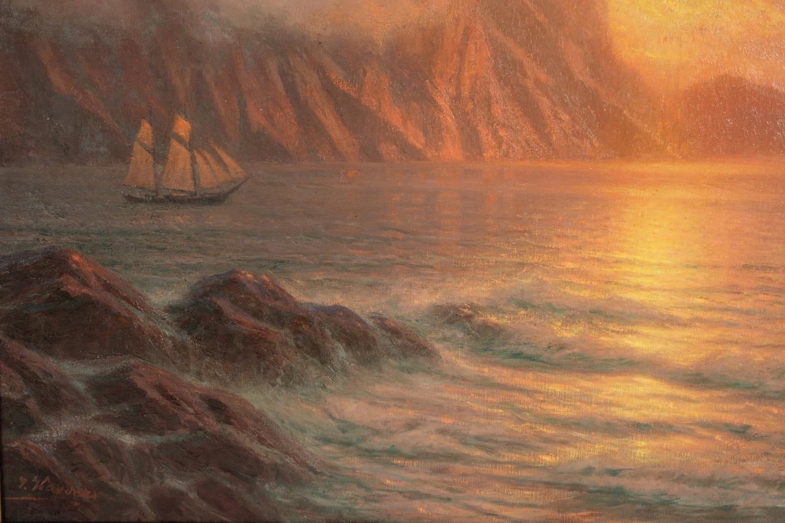 Johannes Harders (1871-1950) Coastal Painting at Sunset - 7