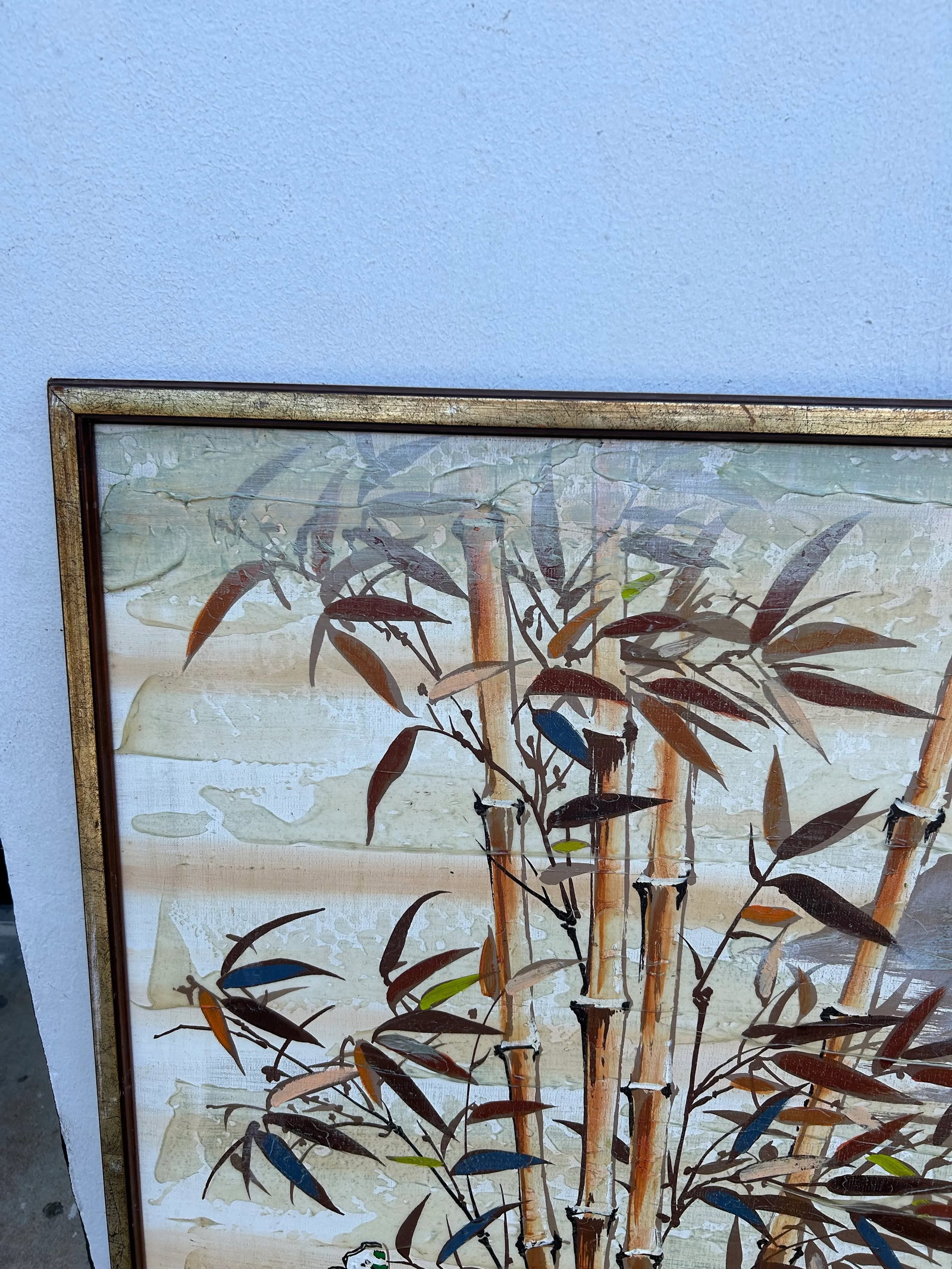 Vintage Painting of Bamboo and Butterflies by Lee - 2