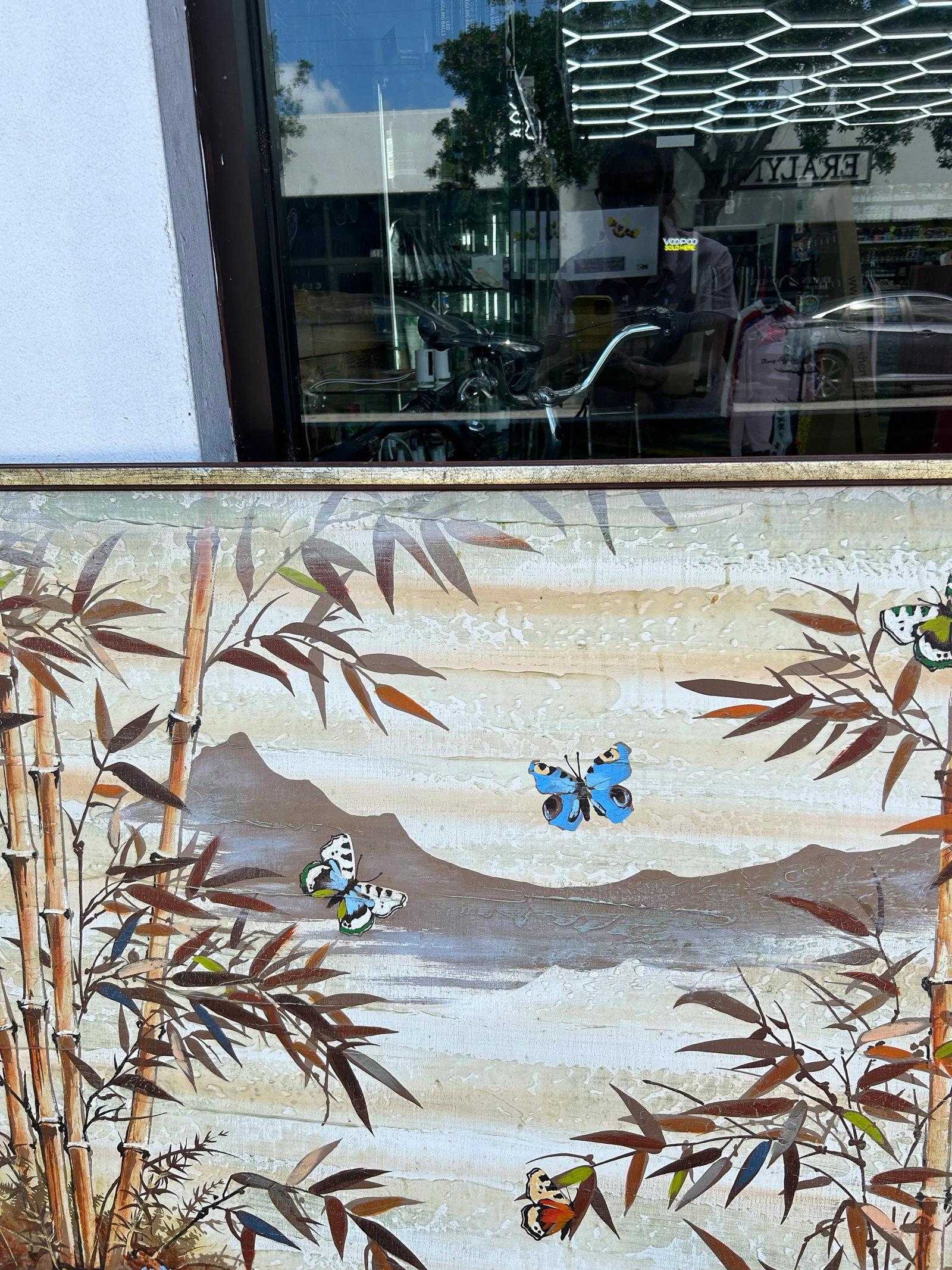 Vintage Painting of Bamboo and Butterflies by Lee - 3