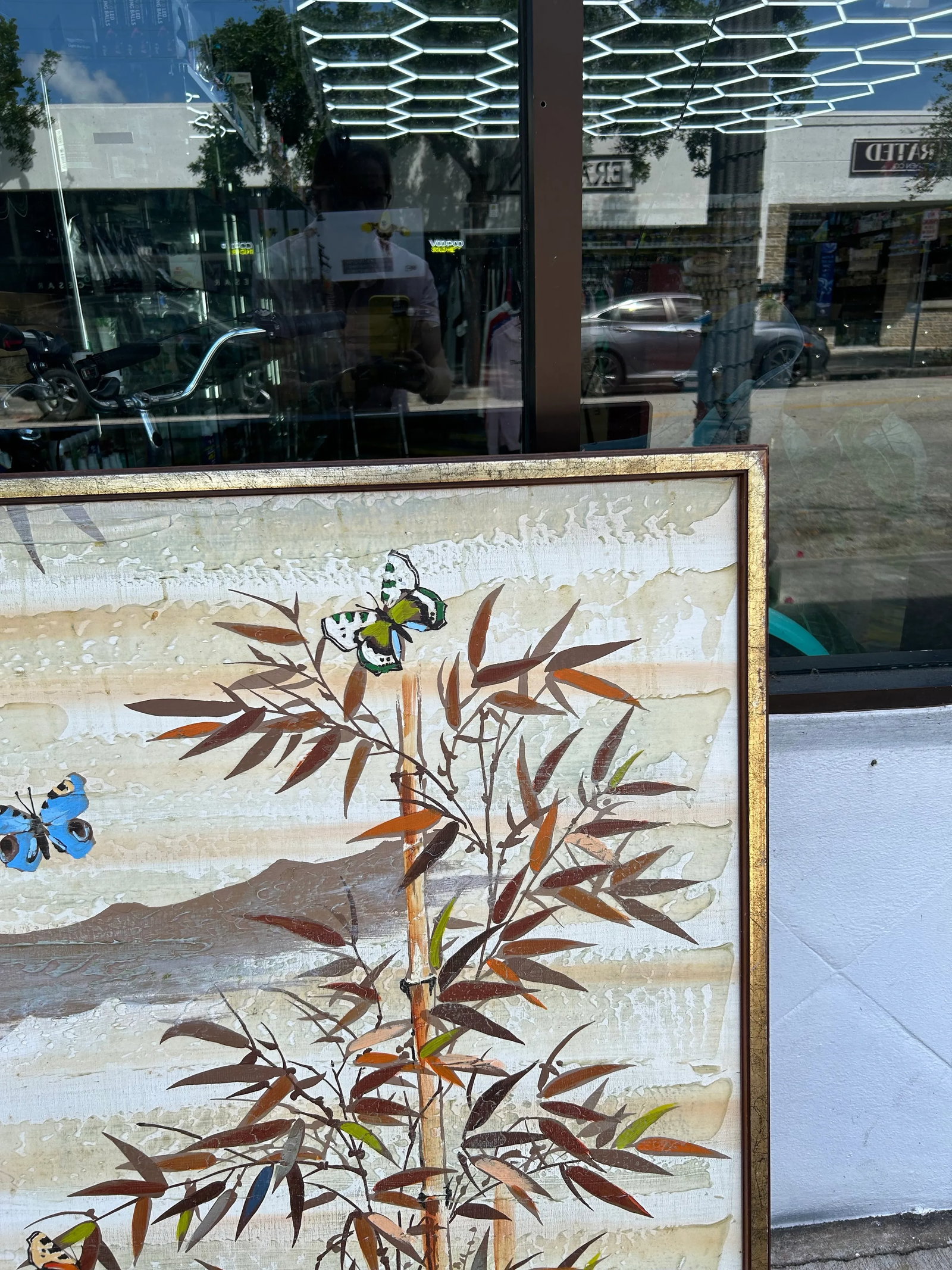 Vintage Painting of Bamboo and Butterflies by Lee - 4