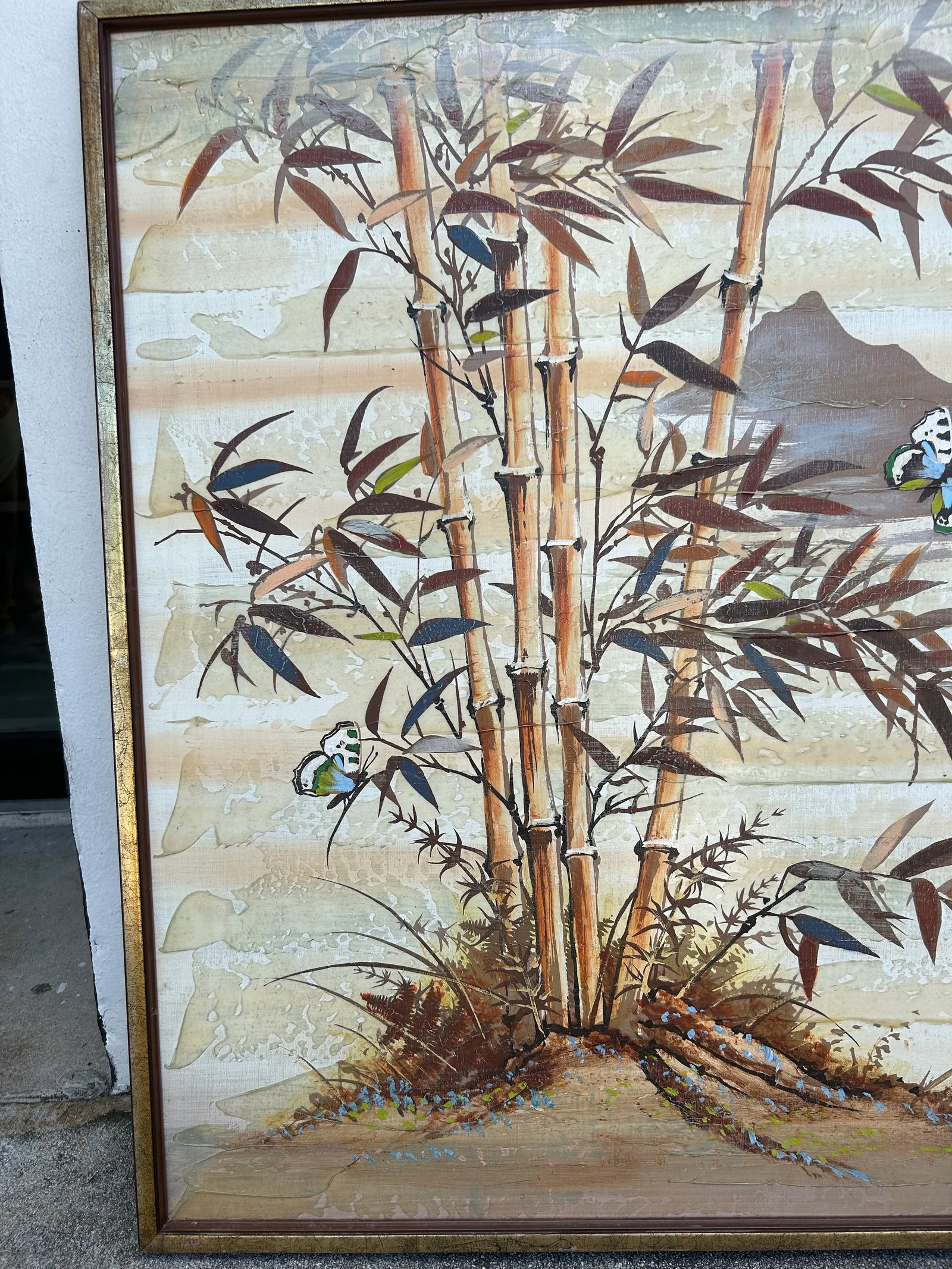Vintage Painting of Bamboo and Butterflies by Lee - 5