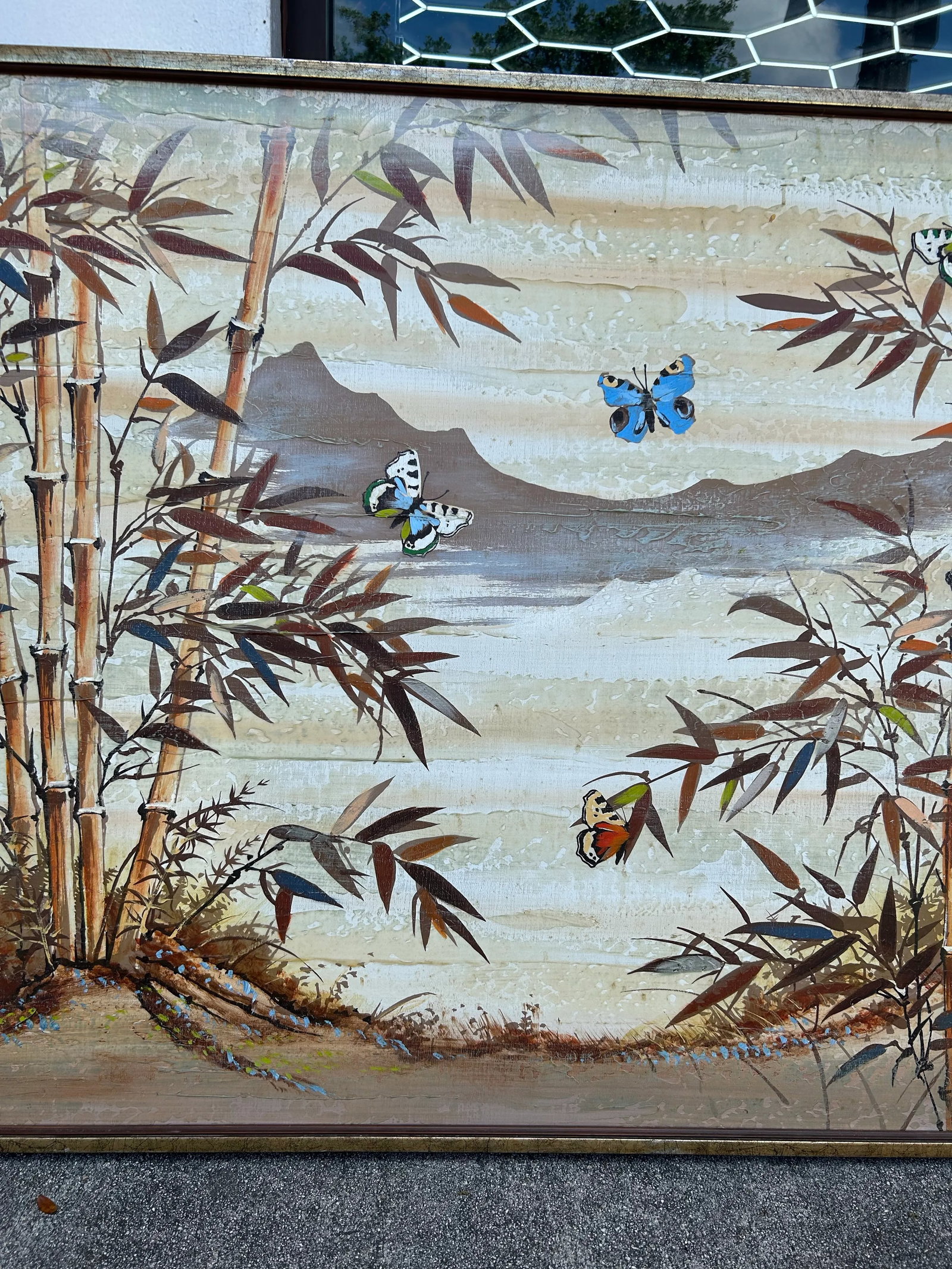Vintage Painting of Bamboo and Butterflies by Lee - 6