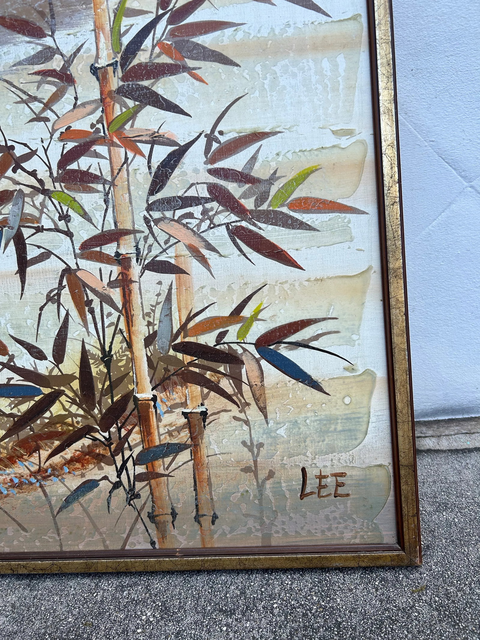 Vintage Painting of Bamboo and Butterflies by Lee - 7
