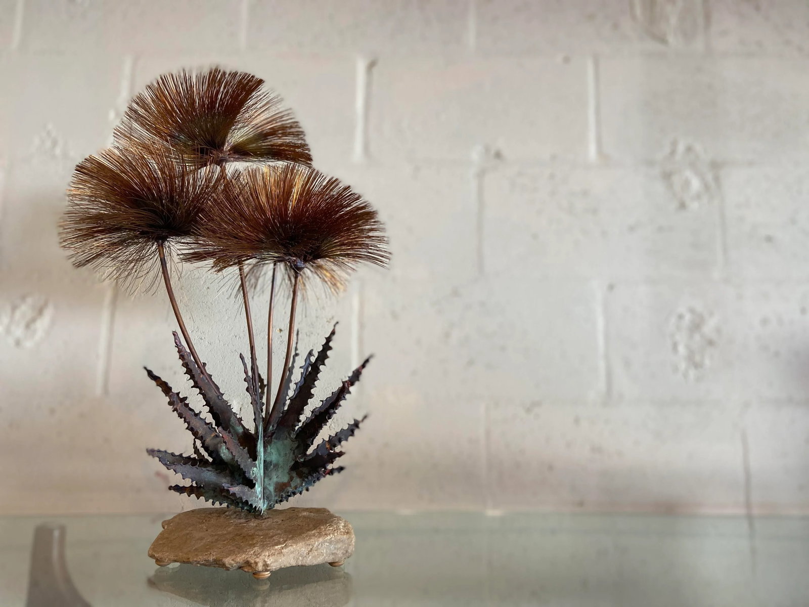 1960s John Steck Brutalist Copper + Natural Rock Pom Pom Desert Flowers - 2