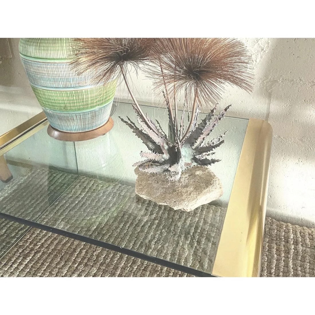 1960s John Steck Brutalist Copper + Natural Rock Pom Pom Desert Flowers - 8