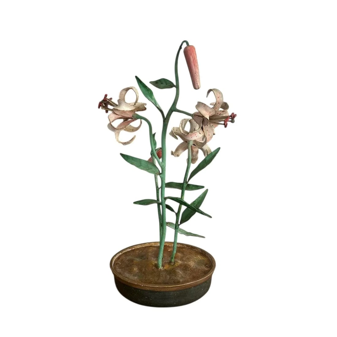 Vintage Italian Tole Flowers Pink Lily / Lilies Floral Arrangement - 2