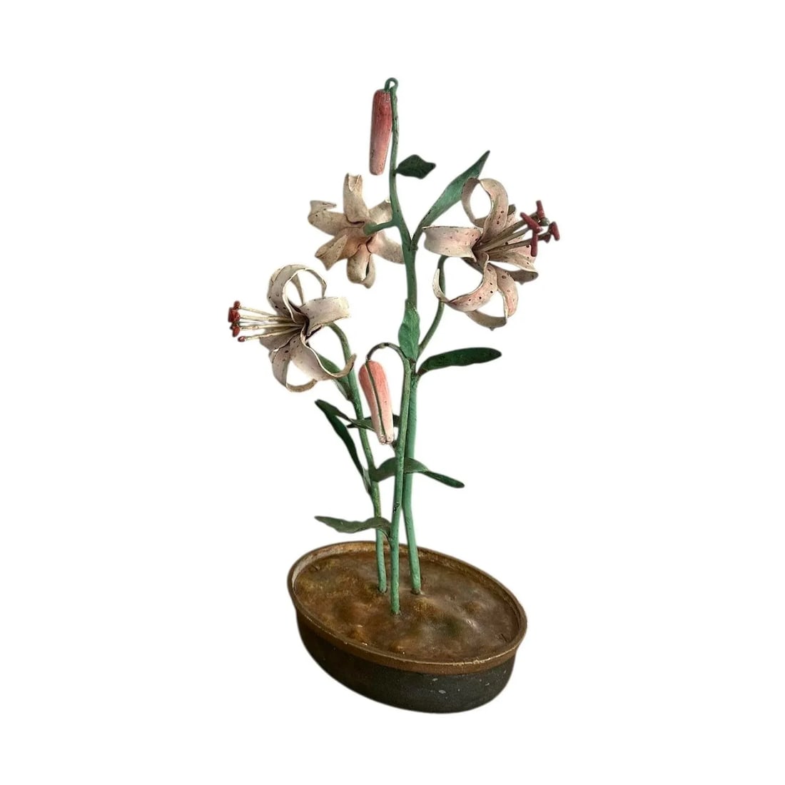Vintage Italian Tole Flowers Pink Lily / Lilies Floral Arrangement - 3