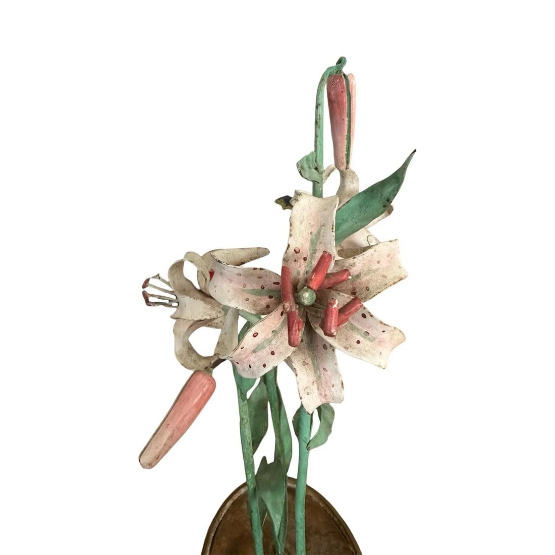Vintage Italian Tole Flowers Pink Lily / Lilies Floral Arrangement - 4