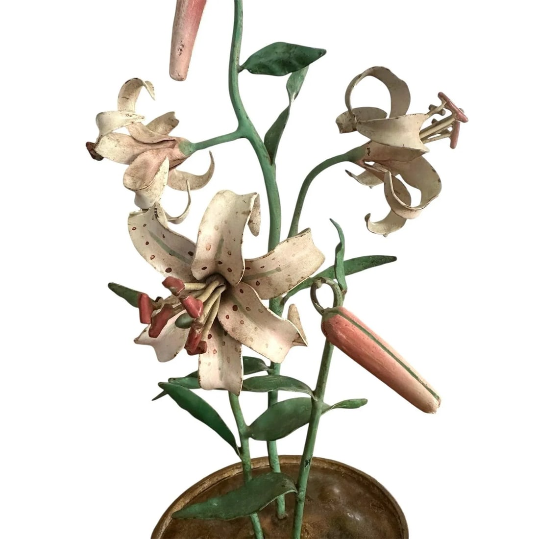 Vintage Italian Tole Flowers Pink Lily / Lilies Floral Arrangement - 5
