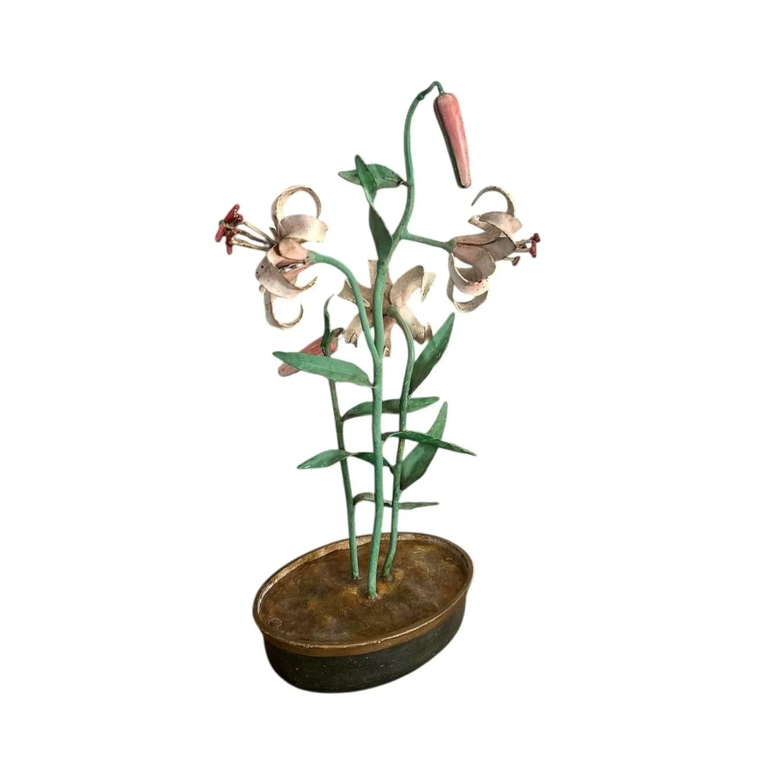 Vintage Italian Tole Flowers Pink Lily / Lilies Floral Arrangement - 7