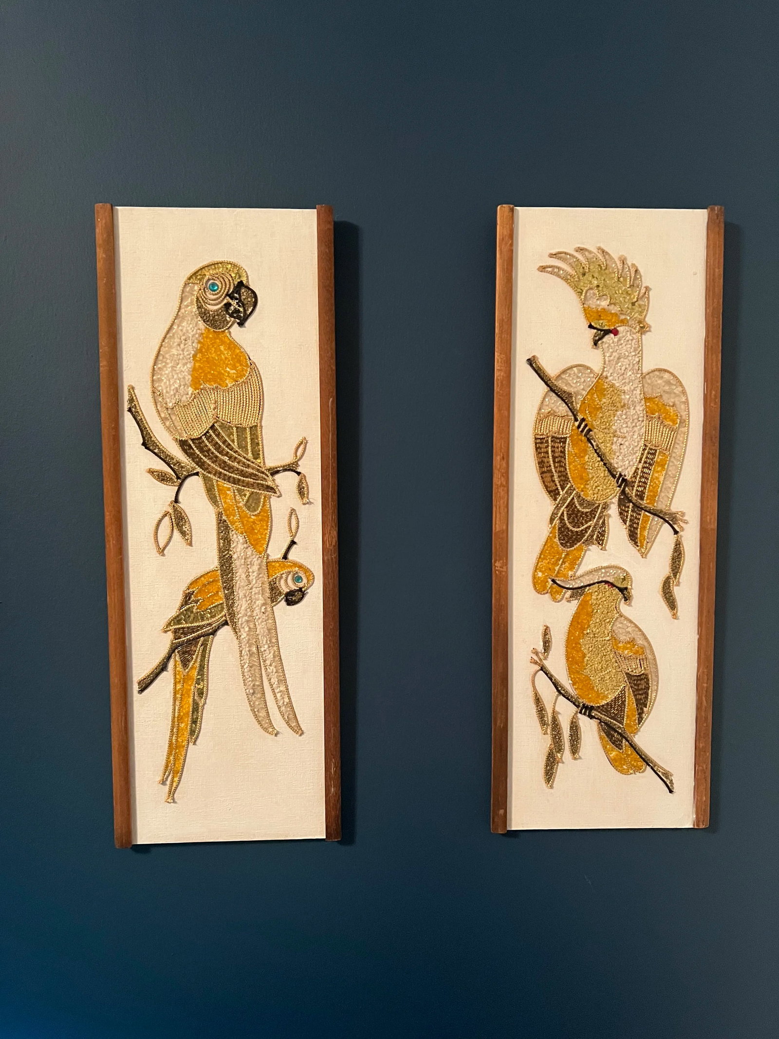 1960's Gravel& Beaded Mosaic Art Wall Hanging- Set of 2 - 11