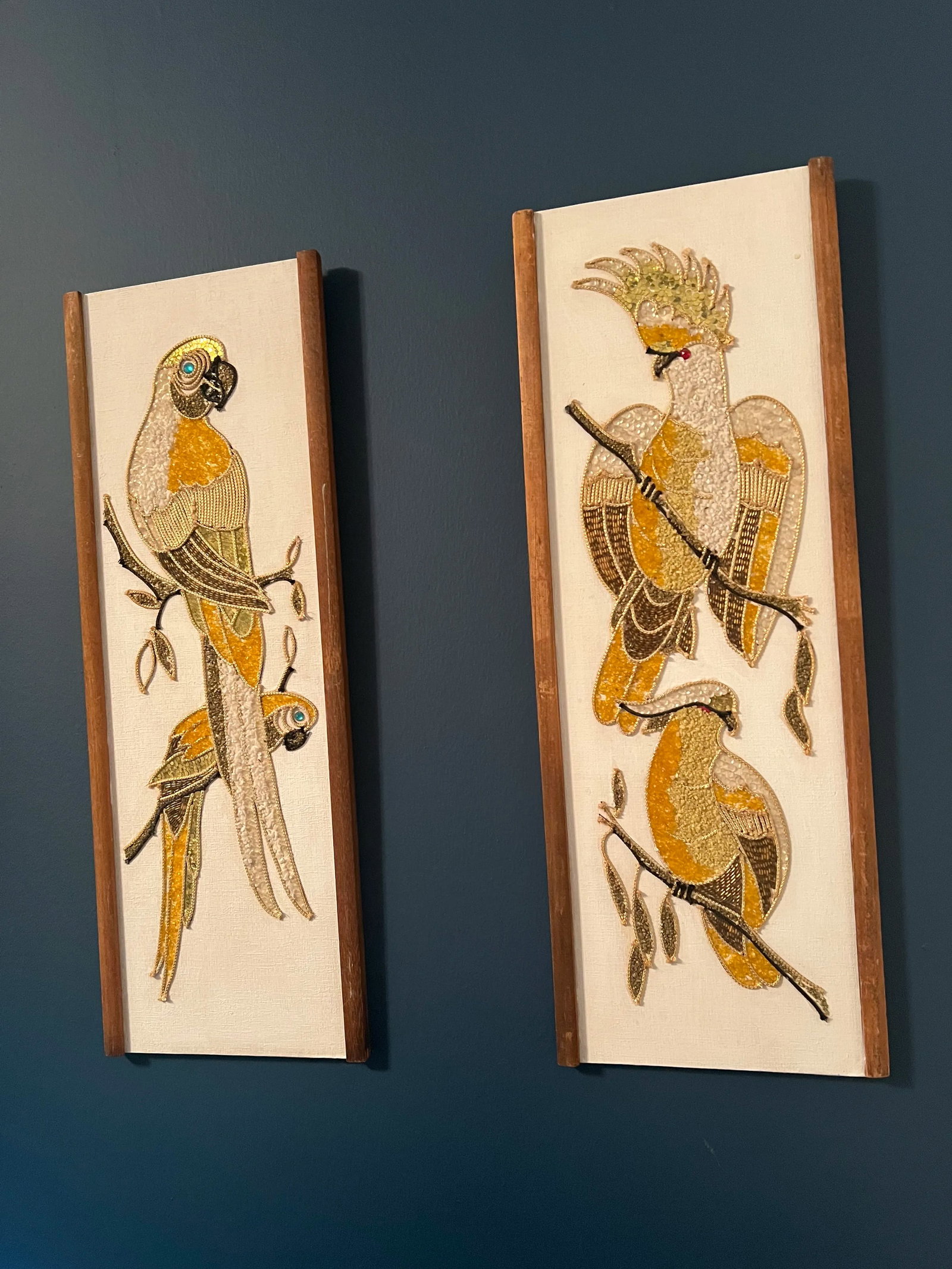 1960's Gravel& Beaded Mosaic Art Wall Hanging- Set of 2 - 3