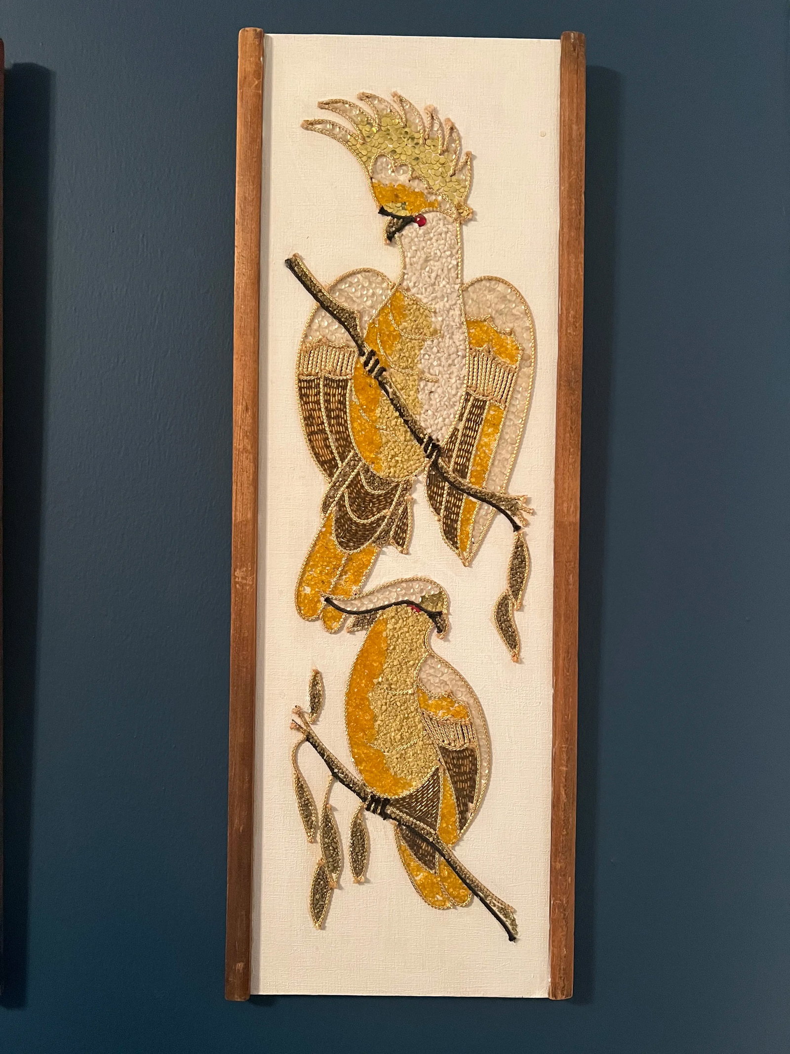 1960's Gravel& Beaded Mosaic Art Wall Hanging- Set of 2 - 4