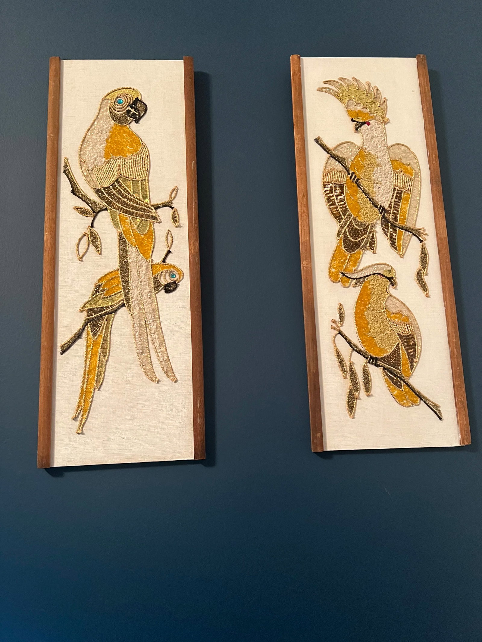 1960's Gravel& Beaded Mosaic Art Wall Hanging- Set of 2 - 8
