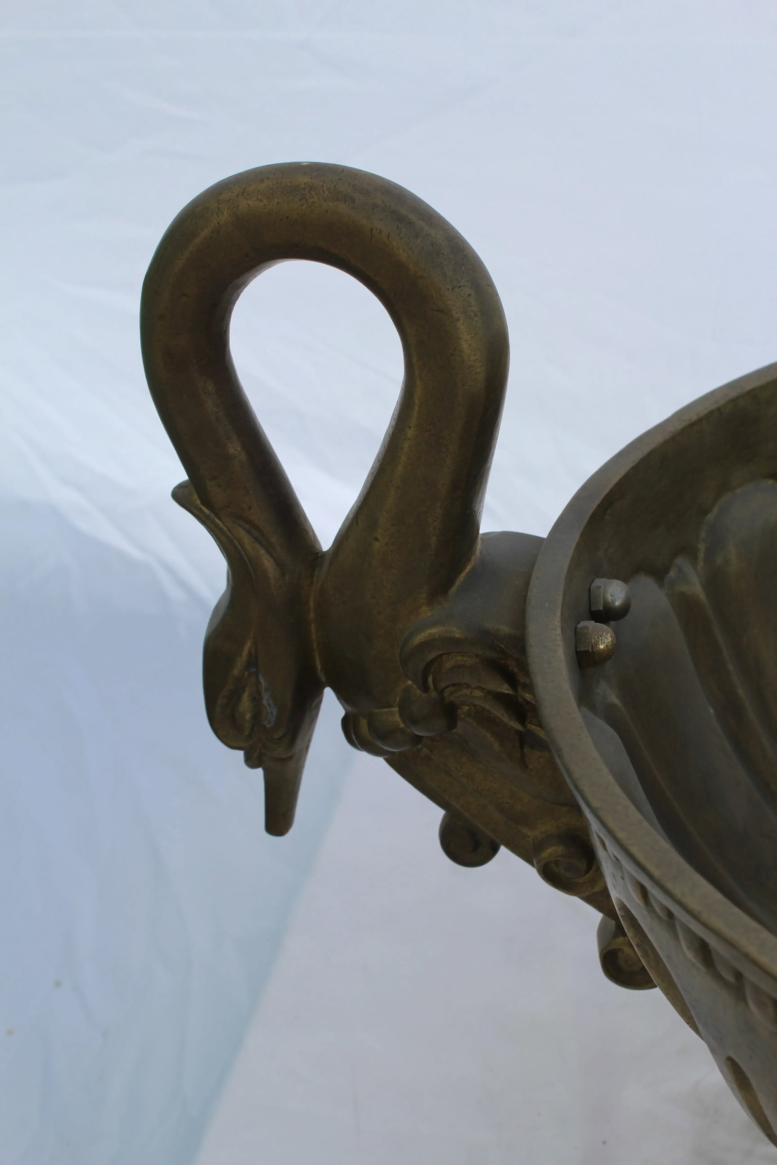 Deco Brass Bowl, Design Maybe Swans , Heavy Solid Casting, Large Center Piece - 5