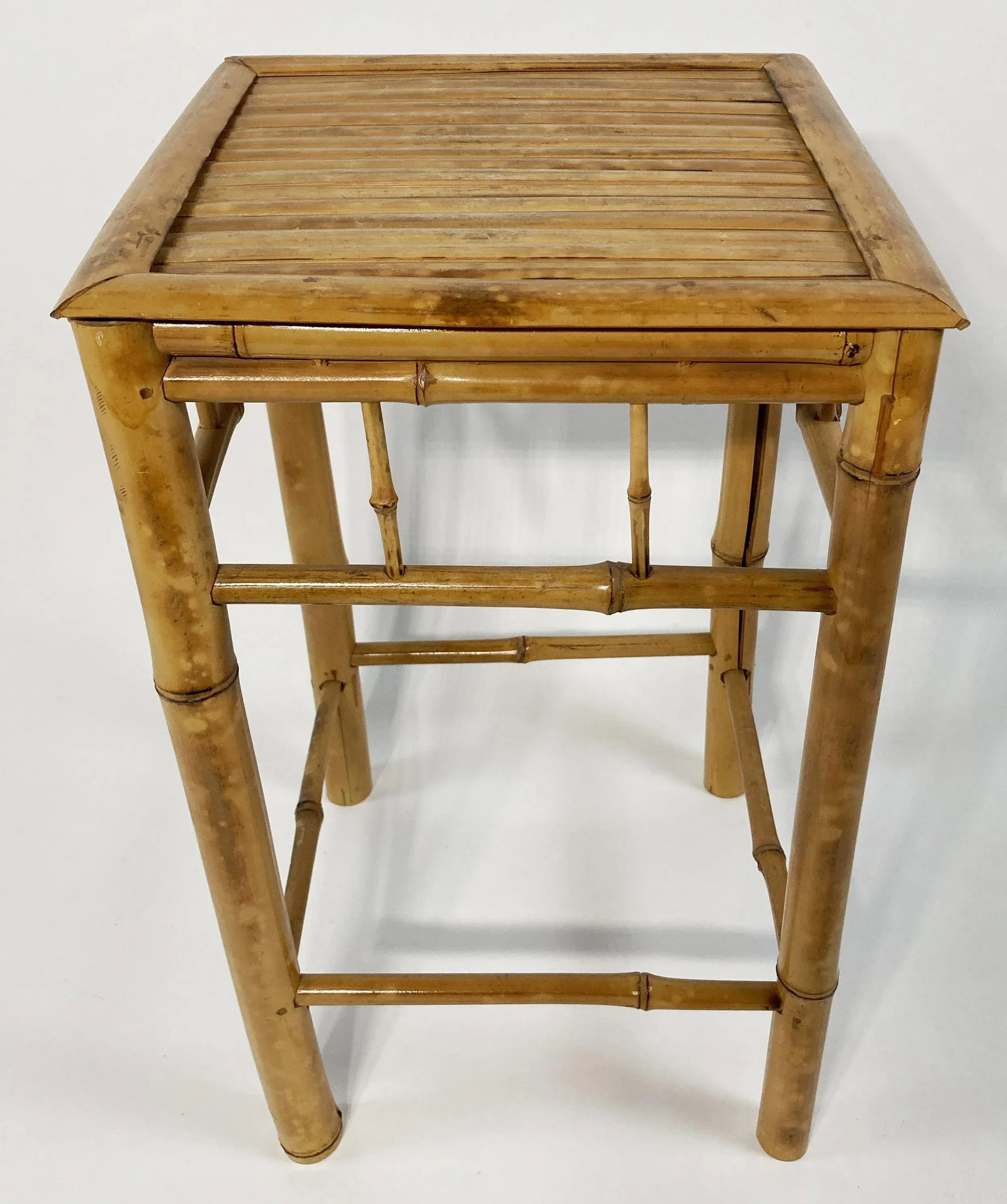 Vintage Scorched Bamboo Plant Stand or Side Table - 2