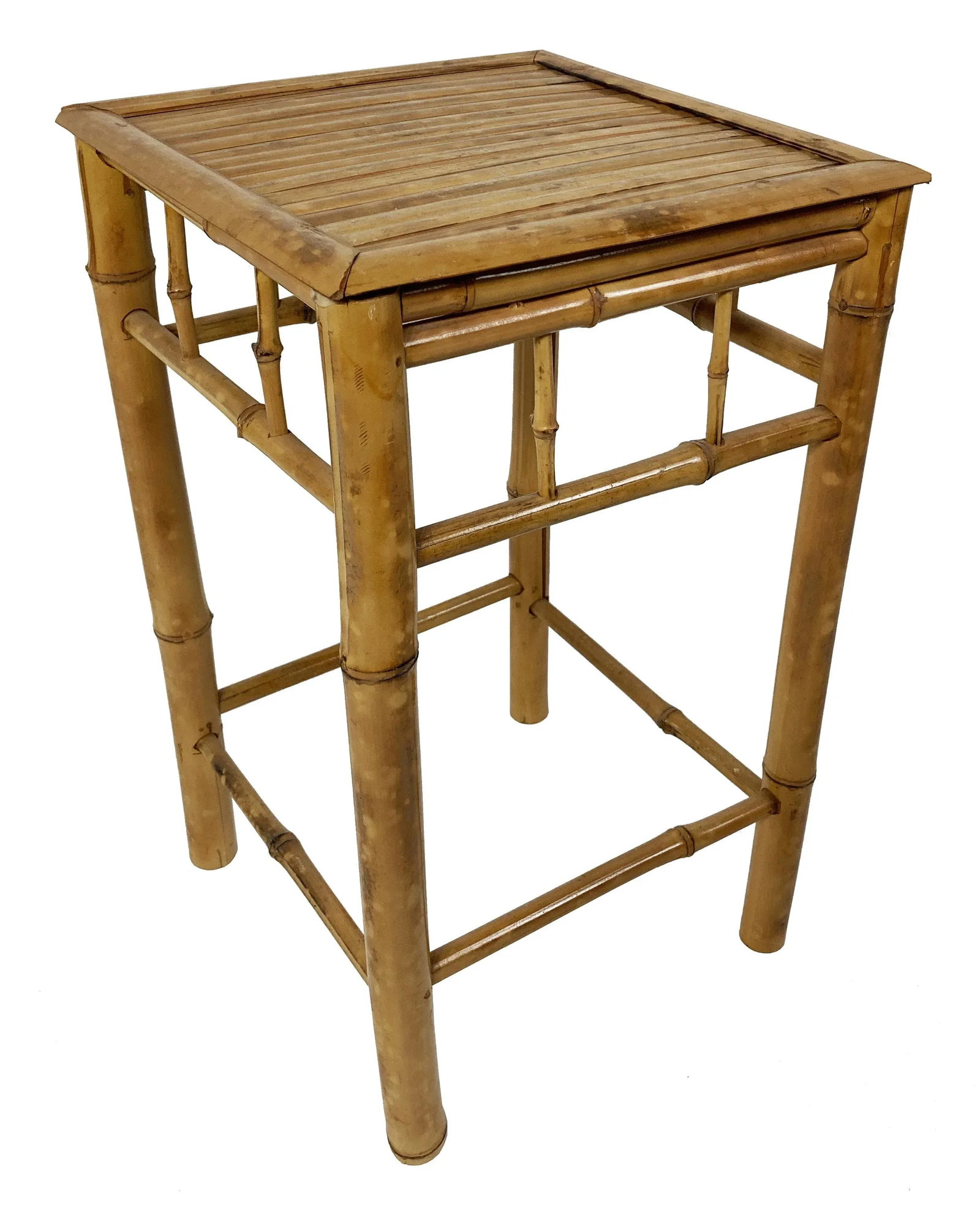Vintage Scorched Bamboo Plant Stand or Side Table - 3