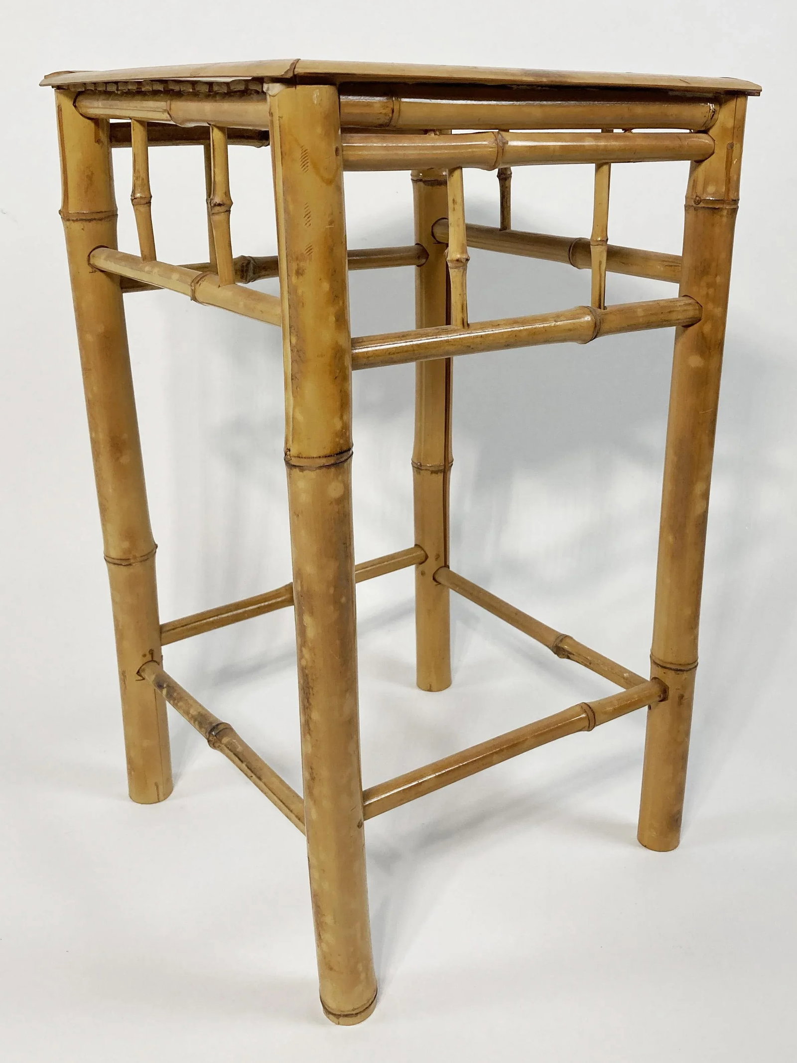 Vintage Scorched Bamboo Plant Stand or Side Table - 4