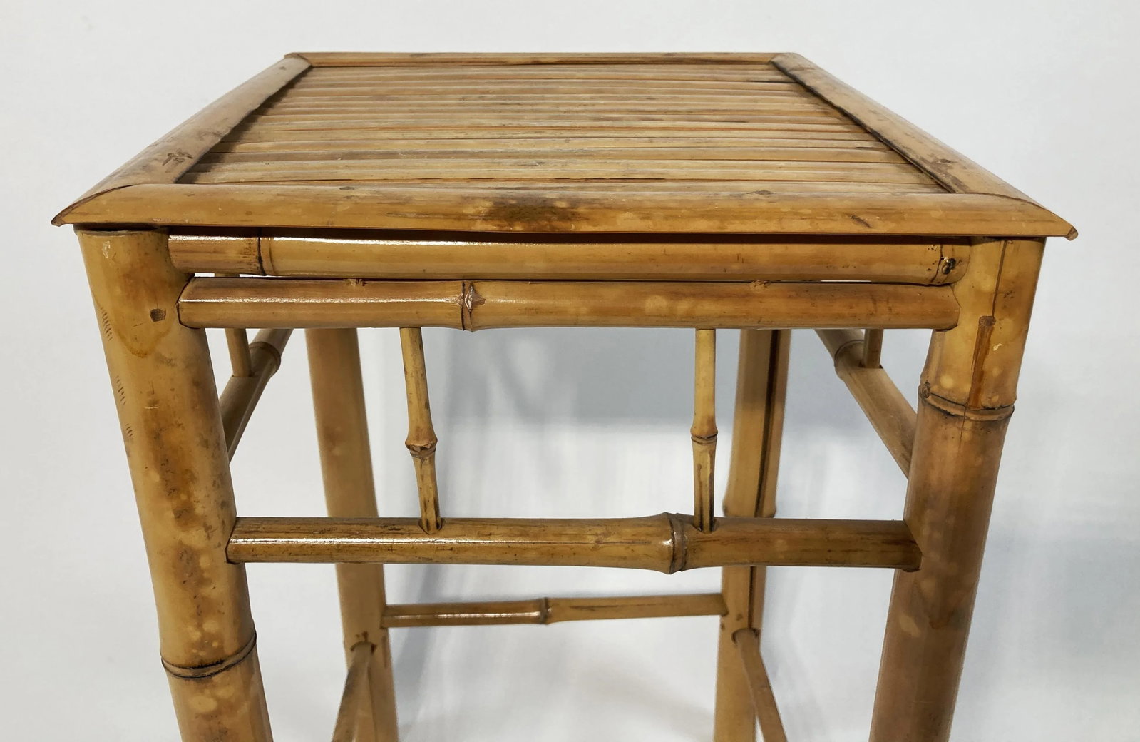 Vintage Scorched Bamboo Plant Stand or Side Table - 6